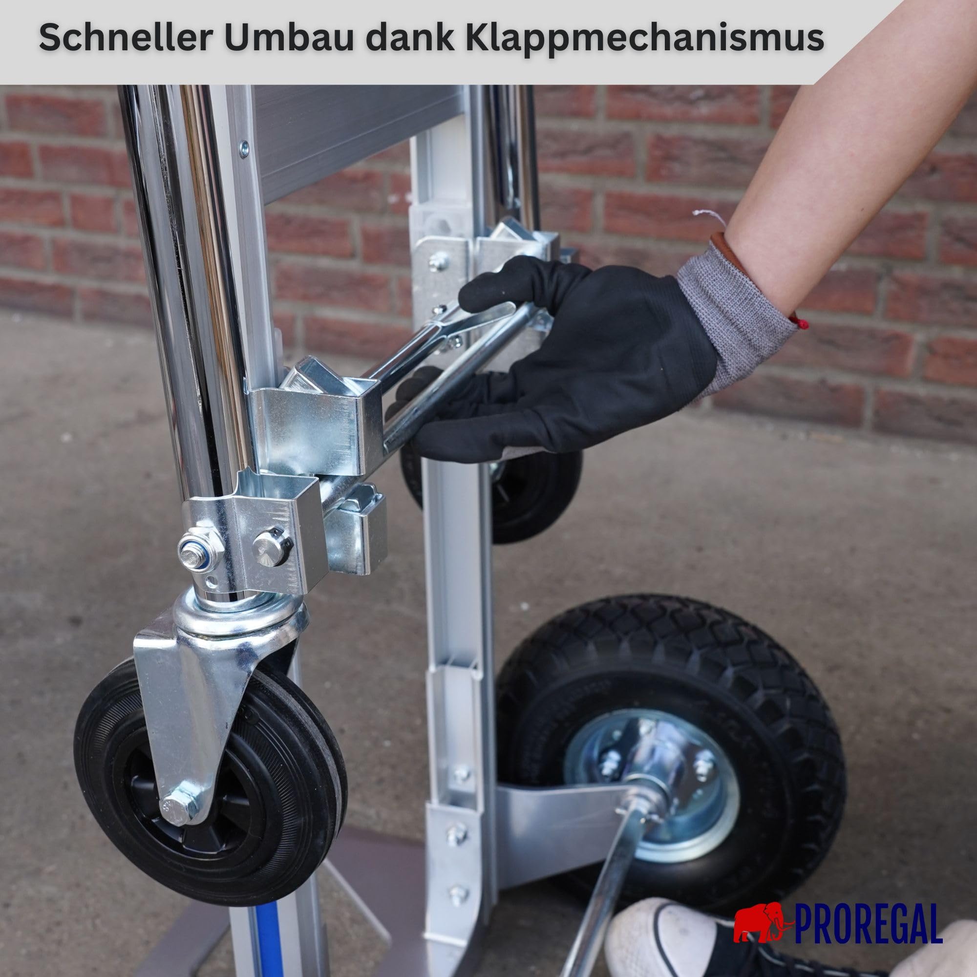 PROREGAL 2-in1 Sackkarre & Plattformwagen Apollo klappbar Traglast 350/250 kg, 2 Luftbereifung & 2 Vollgummiräder, Stahlrahmen, 131x50x48cm Transportkarre Transportwagen
