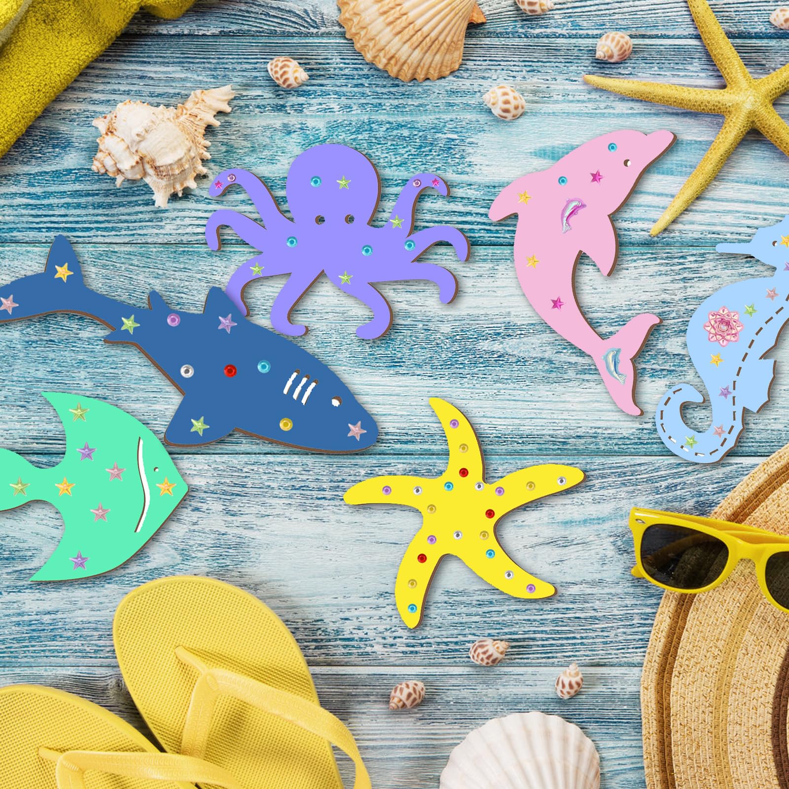 Kaisibum 24-teiliges Bastelset Meerestiere - Kreatives Malprojekt Für Kinder Mit Holzfiguren Zum Bemalen
