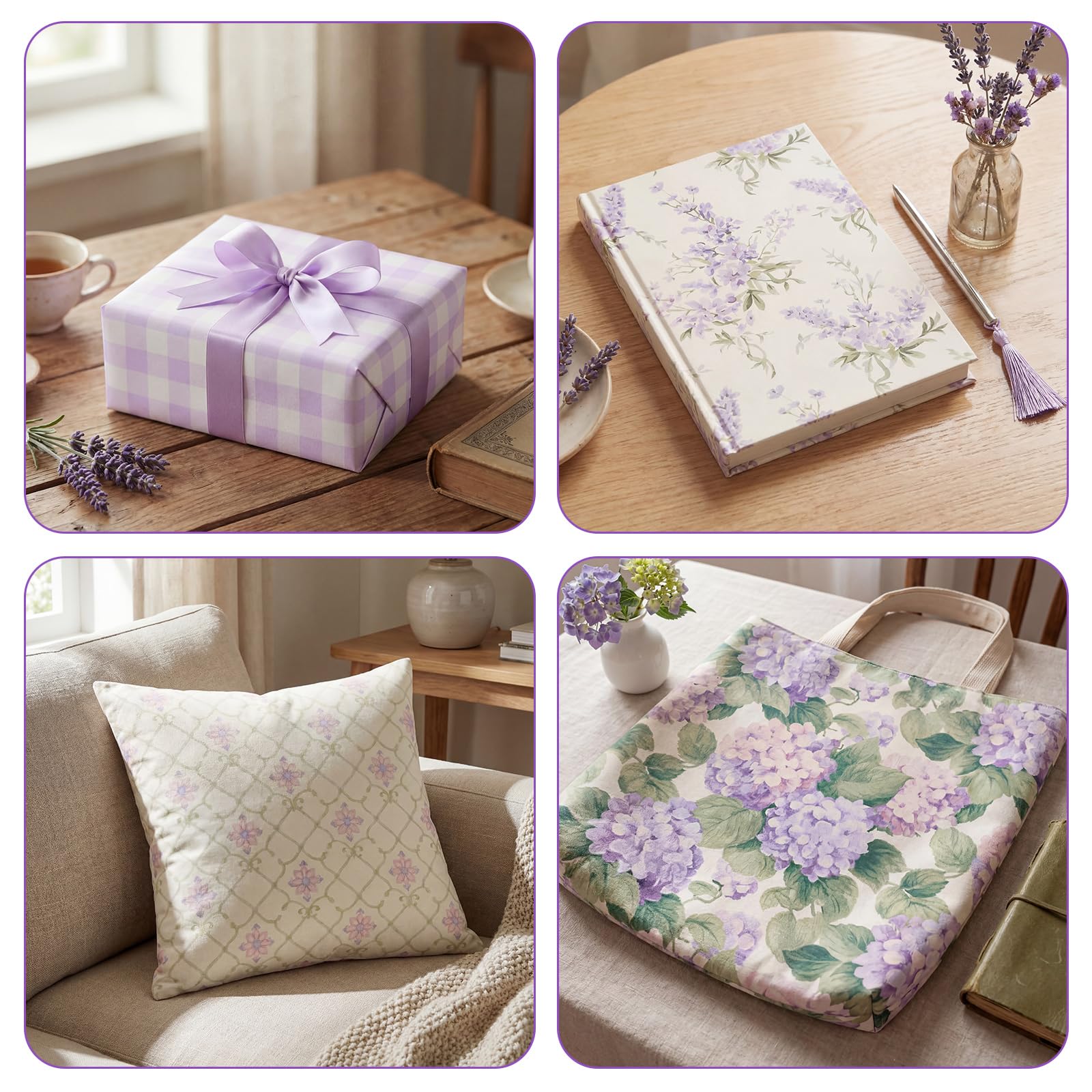 Tudomro 10 Pcs Hydrangea Floral Fabric Squares 20 x 20 Inch Cotton Vintage Purple Floral Quilting Fabric Butterfly Gingham Fat Quarters Bundles Spring Precut Patchwork for Sewing Quilting DIY Crafts — view 5