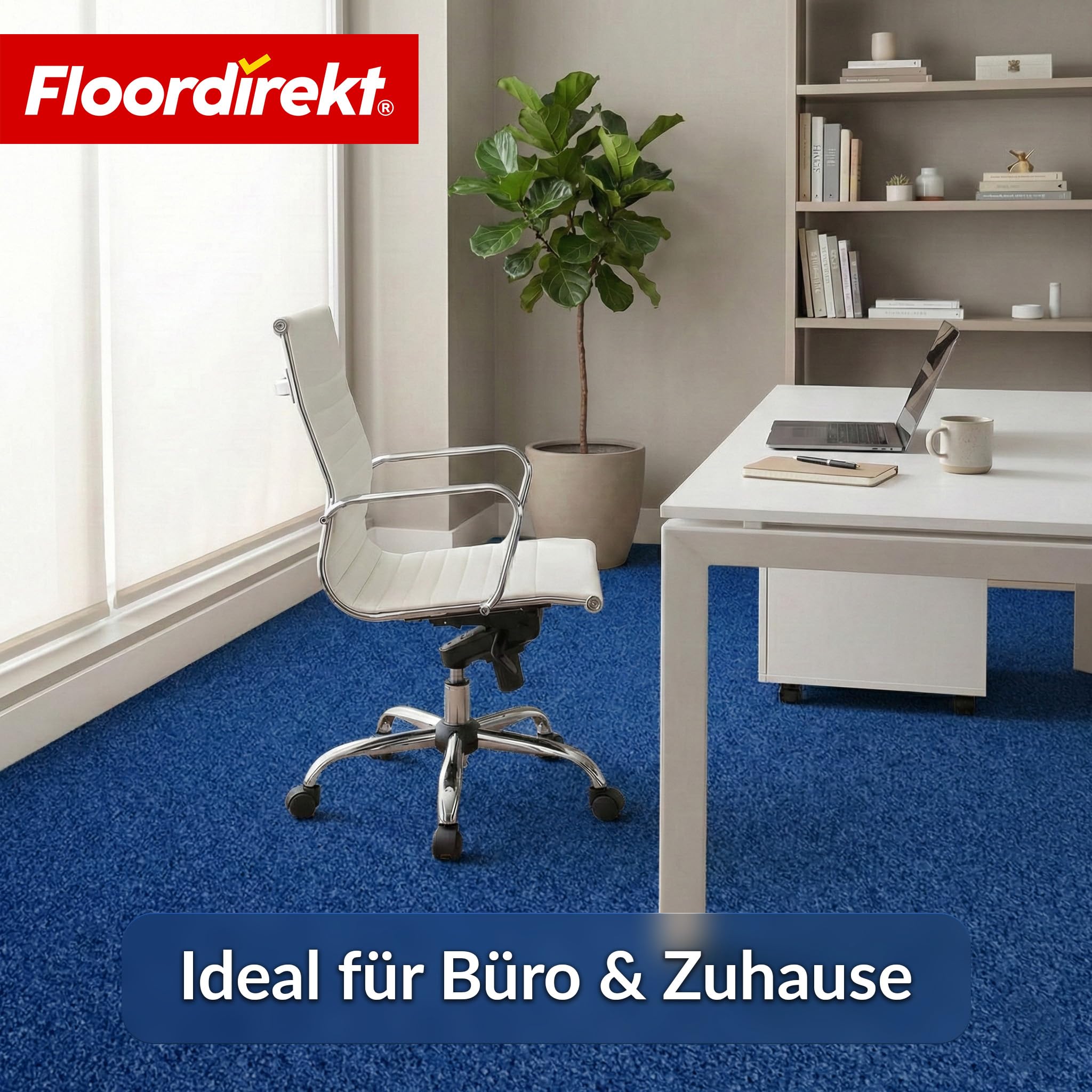 Floordirekt Nadelvlies Teppichboden 200x100 cm – Strapazierfähiger Teppich mit Schaumrücken, trittschalldämmend & kälteisolierend, individuell zuschneidbar für Wohnraum & Büro Dunkelblau