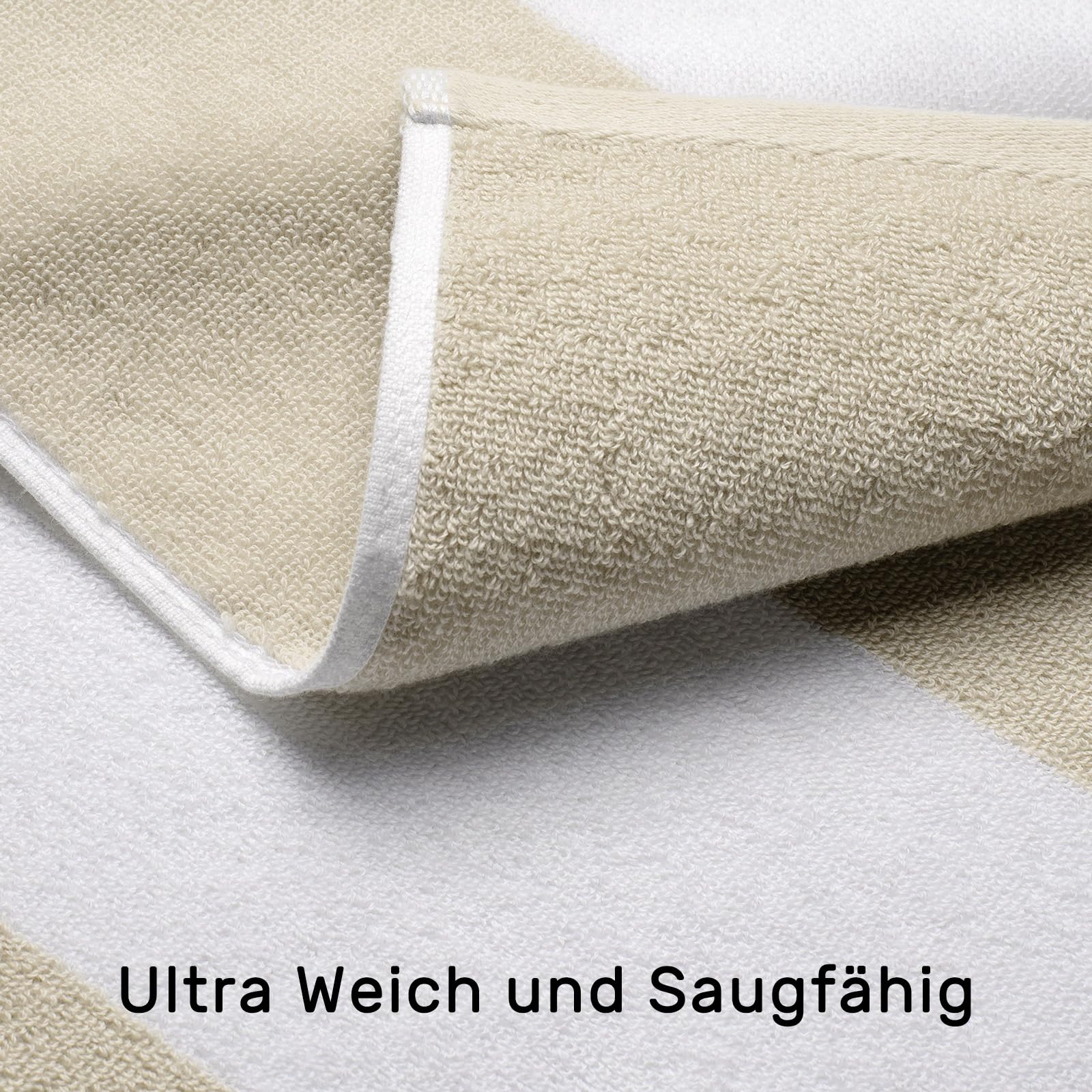 Übergroßes Strandtuch aus Baumwolle, extra groß, 180 x 100 cm, weich, saugfähig, Pool-Handtuch für Erwachsene, gestreiftes Cabana-Badetuch (Sand)