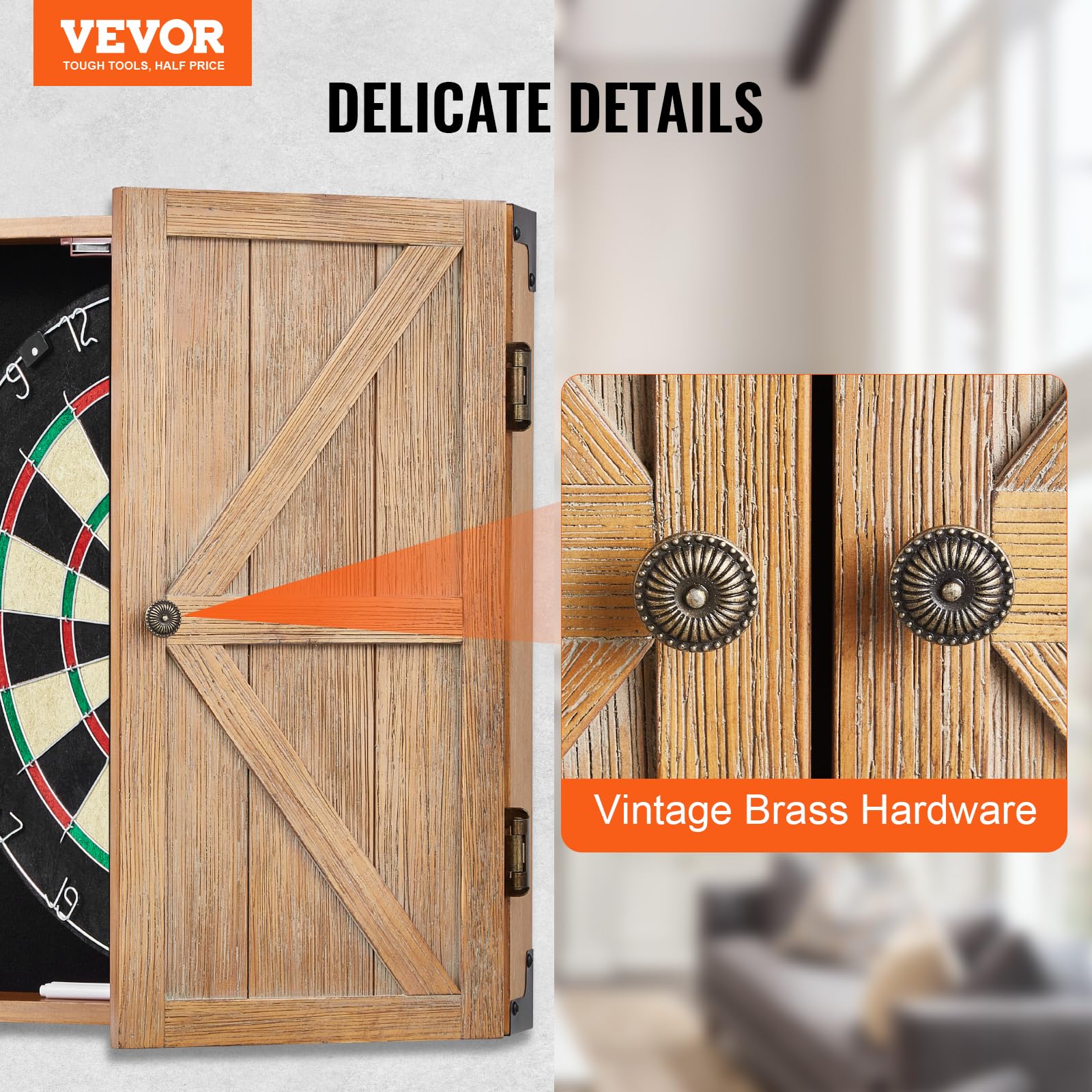 VEVOR Gabinete para Dardos de Madera Maciza, Tamaño Oficial con Accesorios, Fácil de Ensamblar, Juegos de Cricket (Tablero de Dardos no Incluido), Fácil de Limpiar