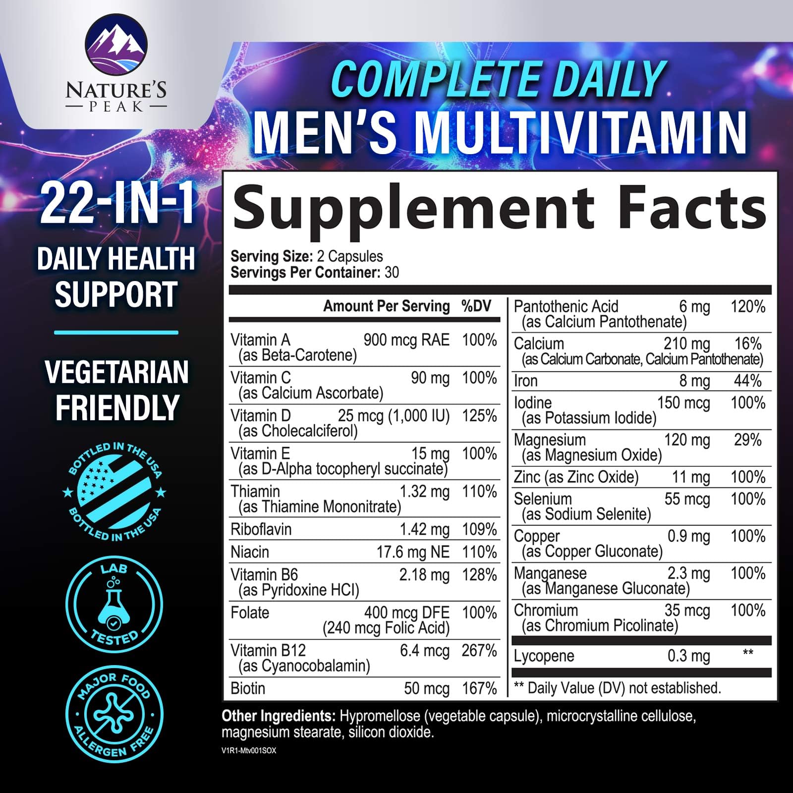 Multivitamin for Men - Complete Daily Men's Multi with 21 Essential Vitamins & Minerals - Best Immune Health, Memory & Cognition, & Physical Energy Support Supplement - Bottled in USA - 60 Capsules — Amazon image 2