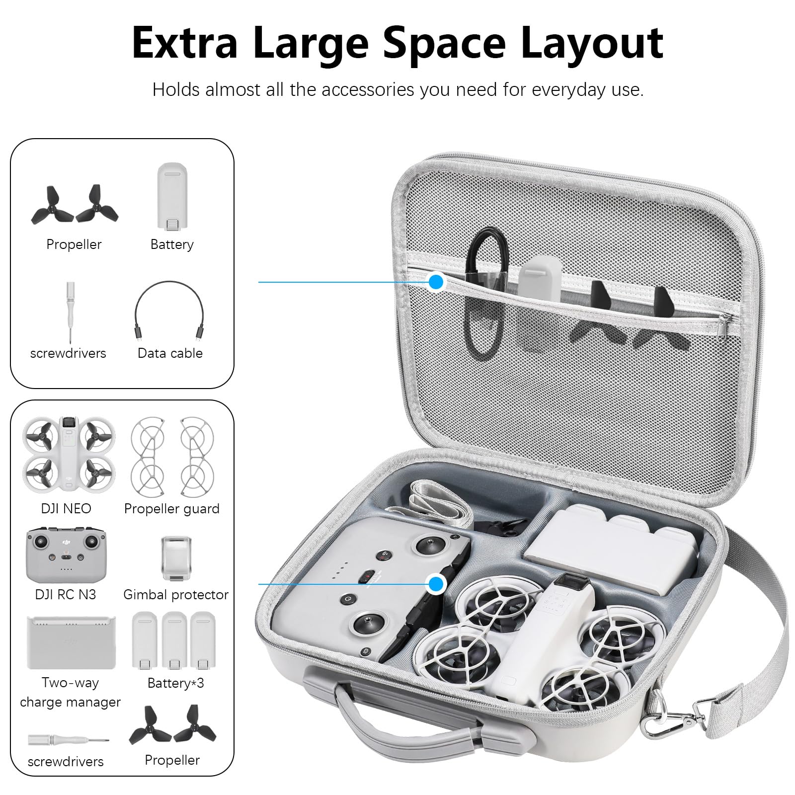 FPVtosky Drone Custodia impermeabile per DJI Neo Fly More Combo con DJI RC-N3 Drone Custodia Protezione Caduta Compatta Borsa Borsa Borsa di Stoccaggio Accessori Protezione Grigio, grigio.