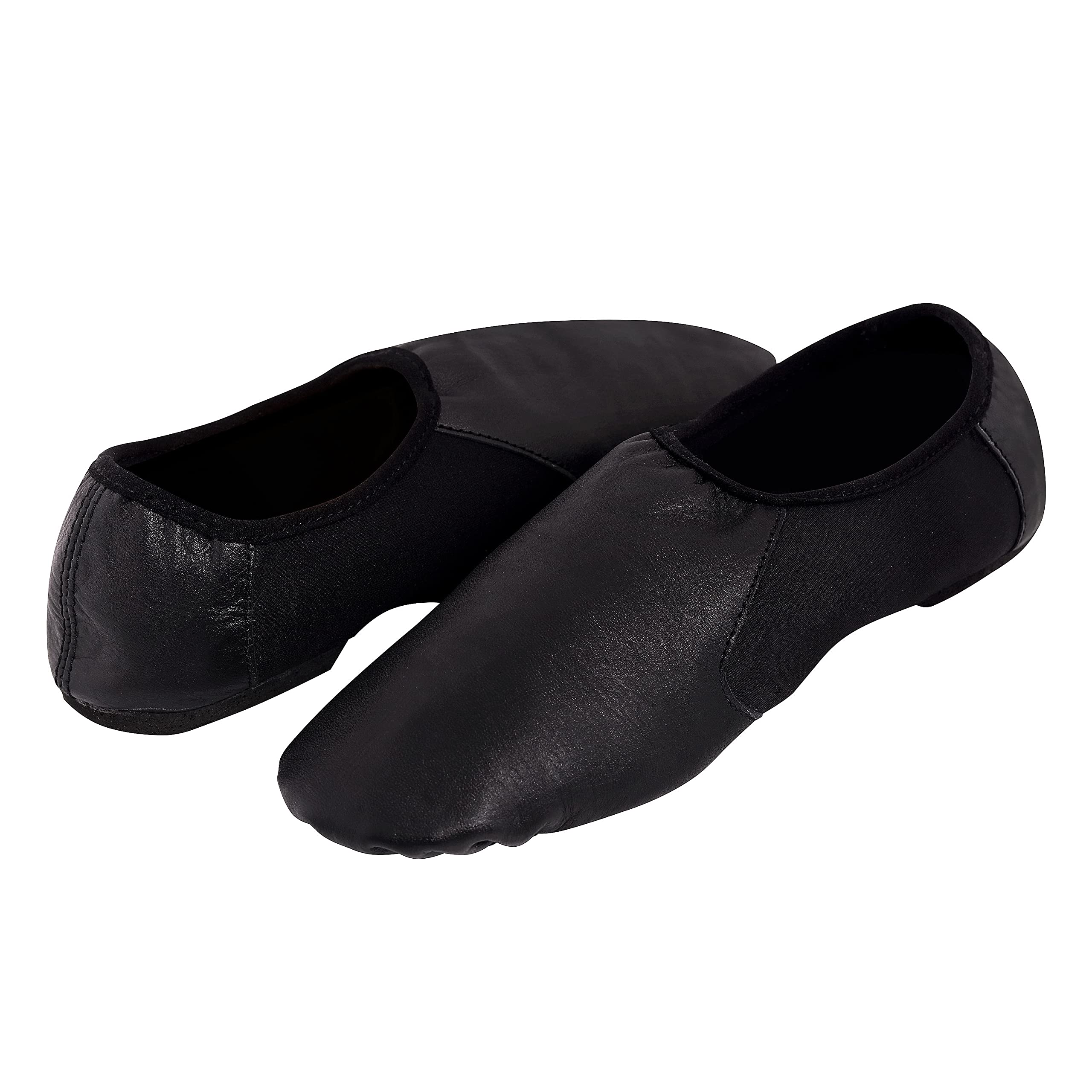 SHADOW DANCE UKSlip On Black Jazz Shoes Girls Unisex Modern Stage Leather  Jazz Dance Shoes with Strong Elastic Slip On Rubber Suede Split Sole