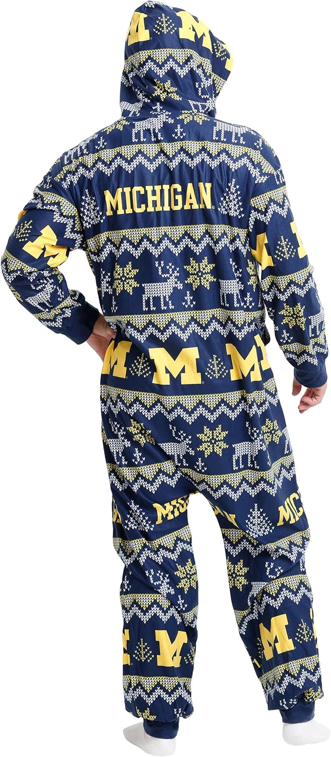 FOCO Unisex NCAA College Team Ugly Pattern Matching Holiday Pajamas One Piece Onesie - Image 2