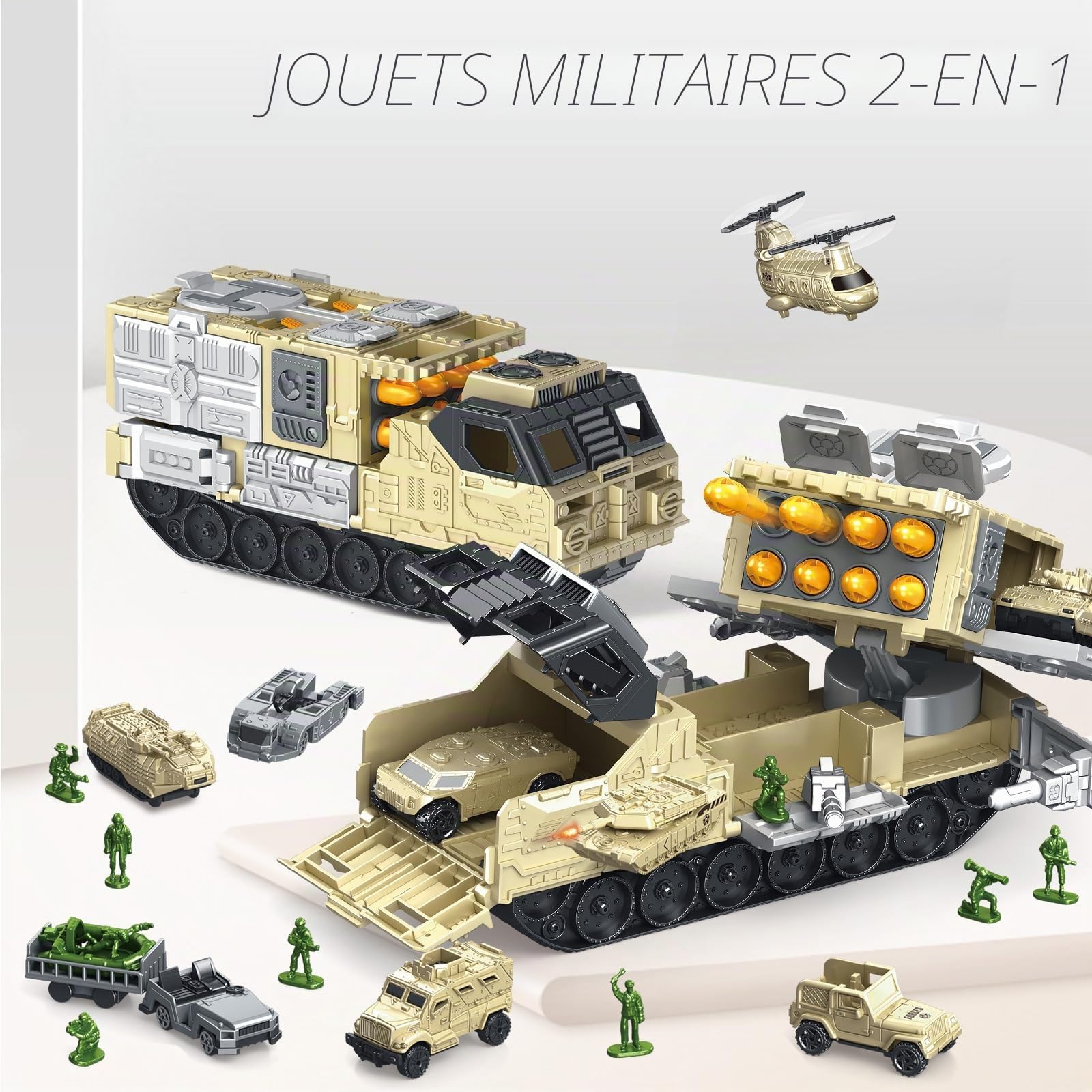 Jouet militaire avec réservoir, char, hélicoptère, soldats, armée, réservoir de voiture, jouet pour tout-petits, enfants, garçons, filles de 3, 4, 5, 6, 7, 8 ans