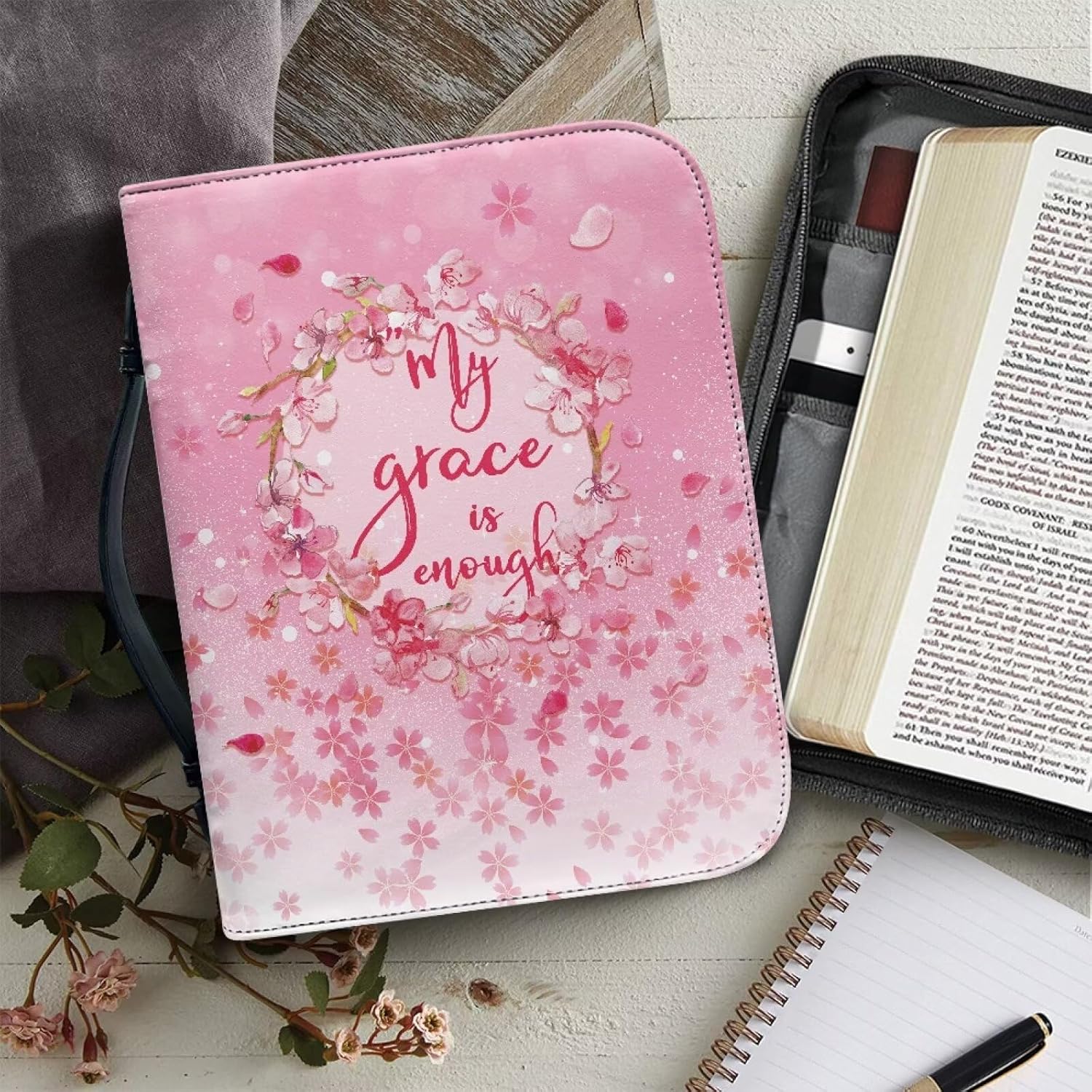 Handle Bible Cover Church Book Cover,Carrying Book Case Bible Protective with Pen Slots and Zippered Pocket