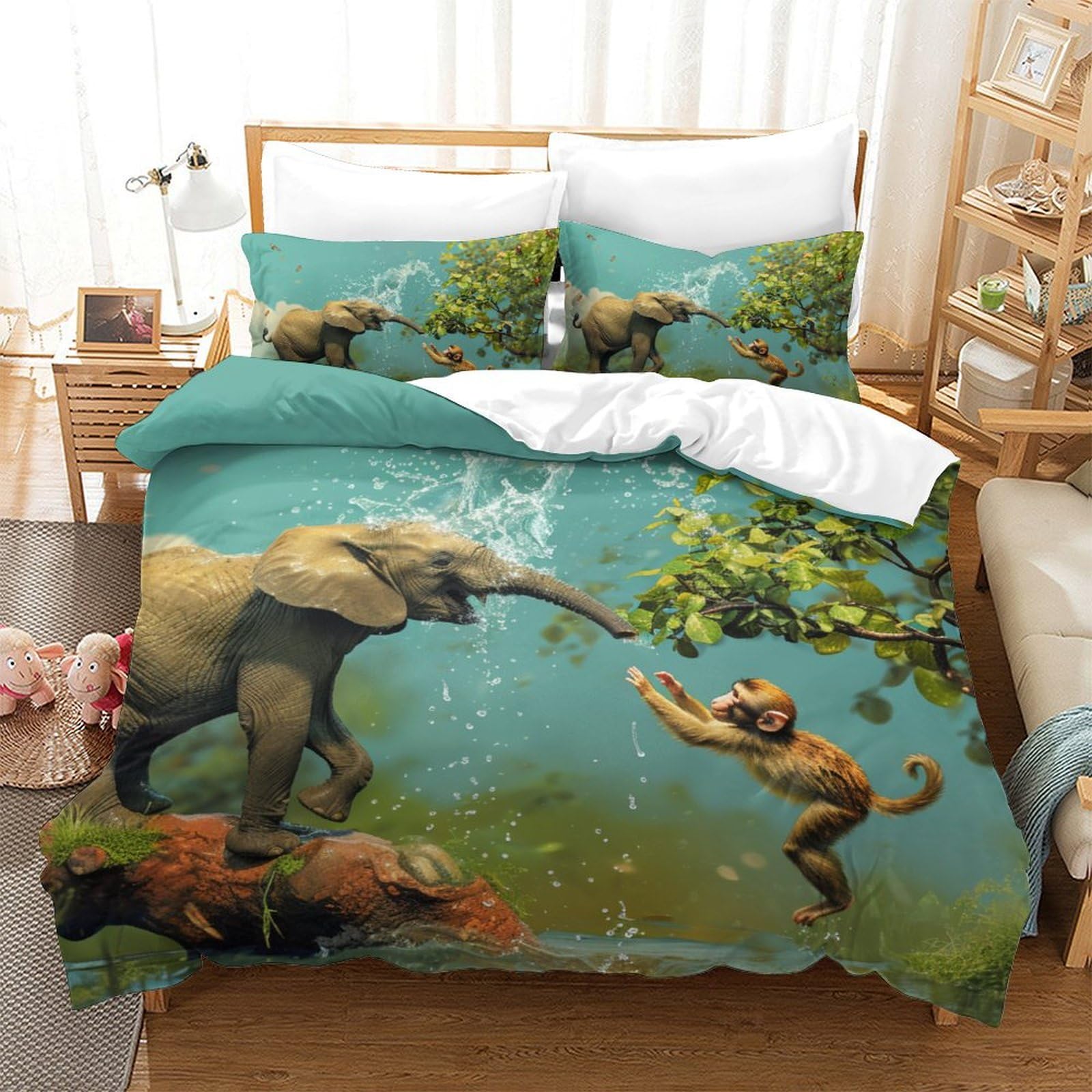 Parure de lit jungle 3D en microfibre King 220x240cm avec 2 taies