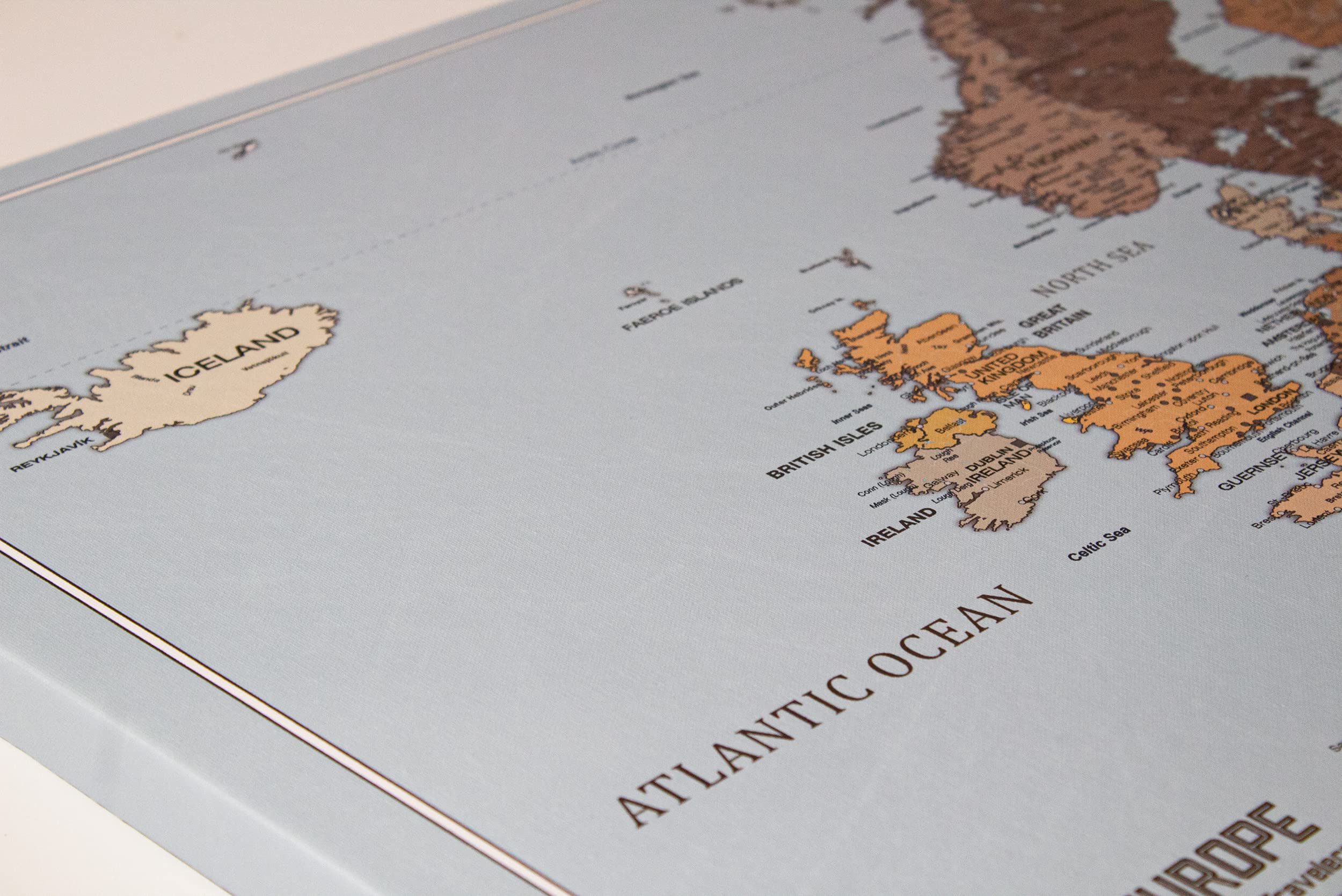 Canvas mapa Europy z korkiem pinboard do przypinania celów podróży - Dekoracja ścienna do każdego pomieszczenia - obrazy canvas z mapą Europy w różnych rozmiarach (85x60 cm, Entwurf 3)