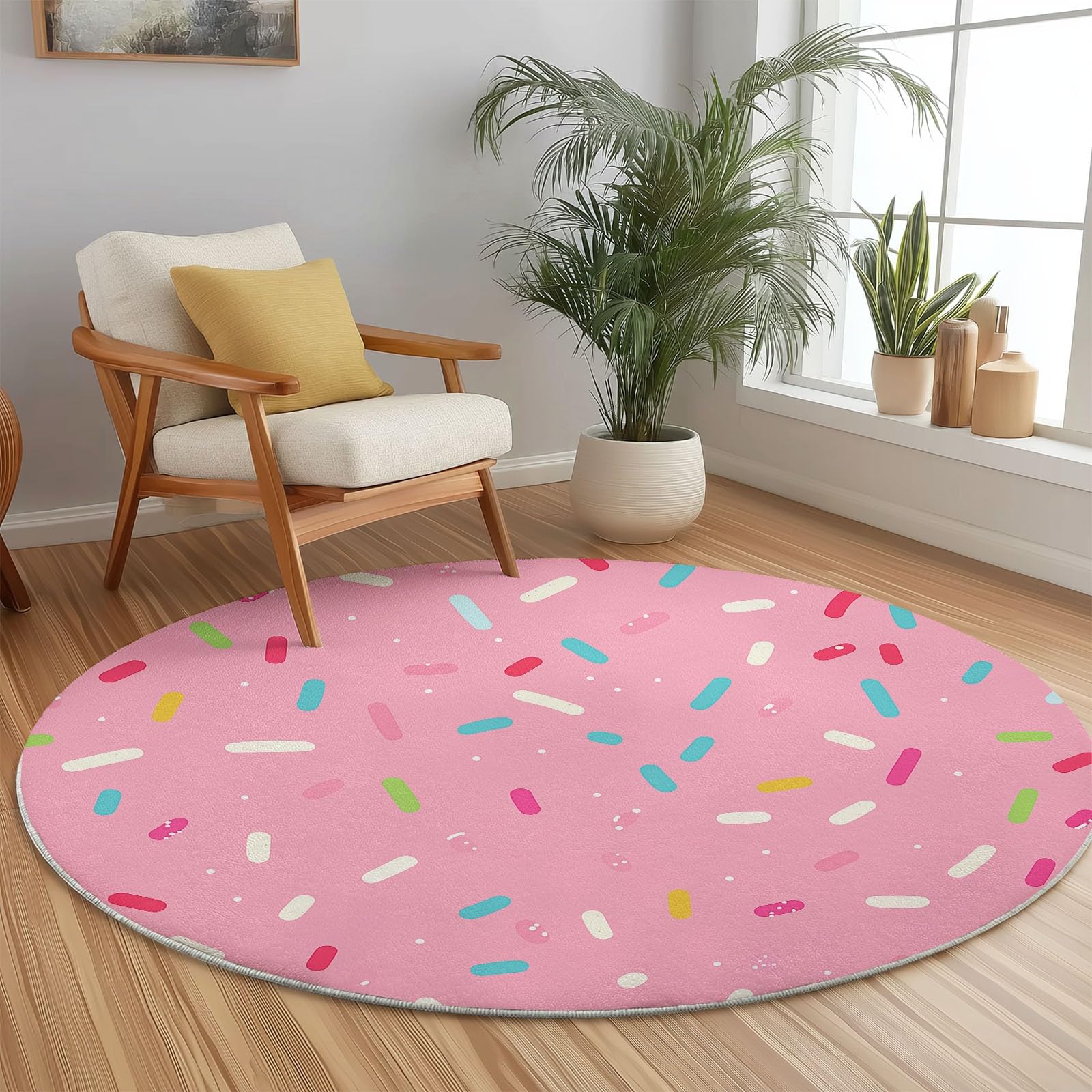 Pétillant Tapis de Sol Rond Motif Mignon Style Paillettes et Étoiles, Coloré, 140 cm, Idéal pour Déco Joyeuse de Chambre de Fille ou Bébé, Moquette Antidérapante en Flanelle Douce