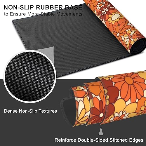 Miniatura 3 de Alfombrilla para mouse, grande, retro, bohemio, hippie, con flores, antideslizante, extendida, antideslizante, para teclado, mousepad de escritorio,