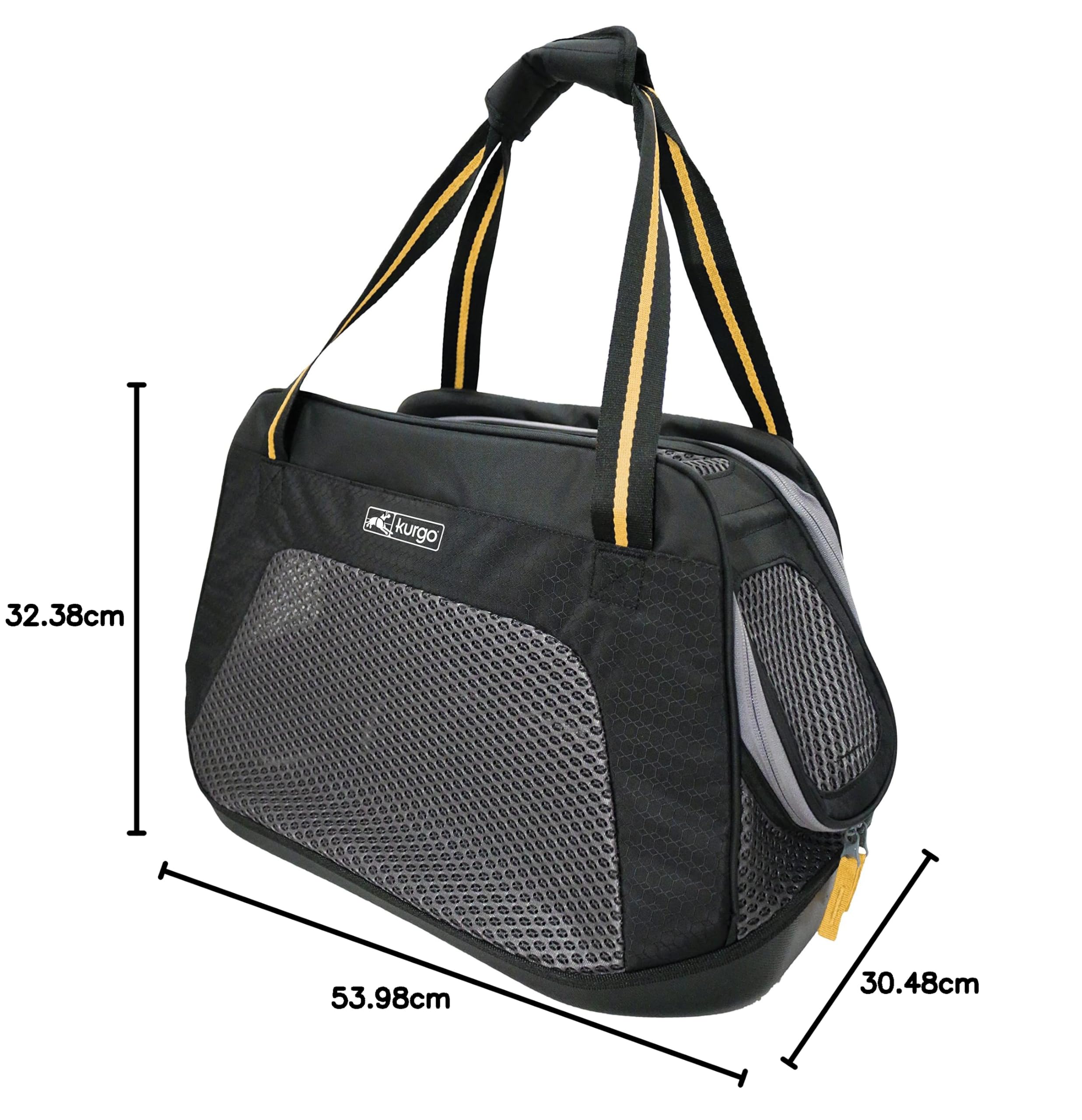 Kurgo Explorer Transportín de Viaje, Negro/Amarillo | Base Armorsole Resistente al Agua, Bolsillos Laterales, Para Mascotas Pequeñas