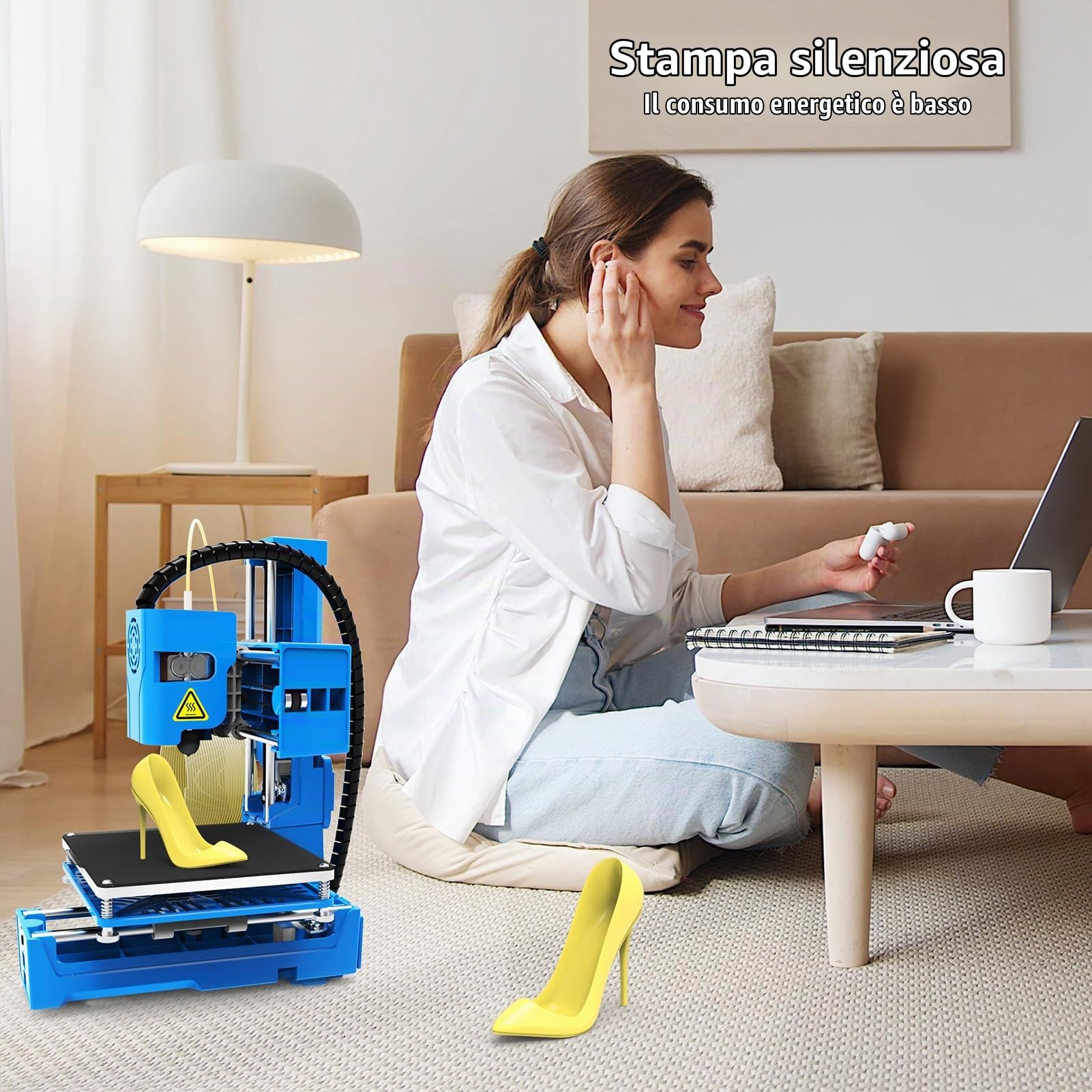 Stampante 3D Mini Macchina da Stampa Desktop per Bambini Formato di Stampa 100x100x100mm Piattaforma Rimovibile Stampa One-Key con Scheda TF Filamento Campione PLA per Principianti