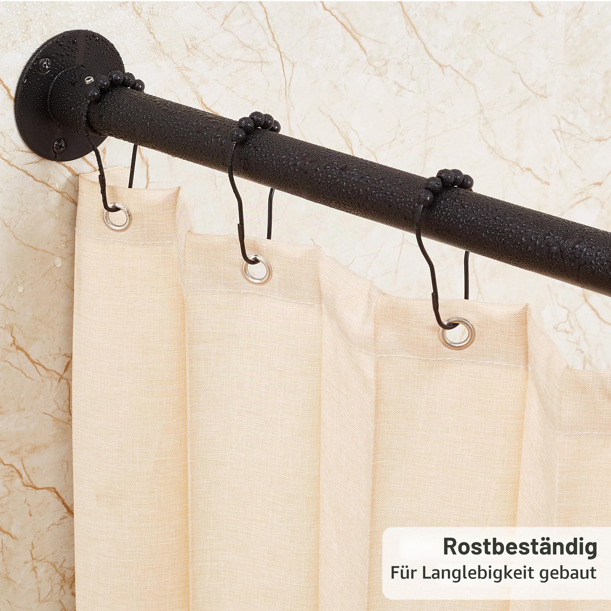 Duschvorhangstange U Form [Seiten: 60-132 cm, Mitte: 79-119 cm] Verstellbare Eckduschstange Duschstange für Badewanne, Dusche & Außenbereich mit 12 Haken & Deckenstütze