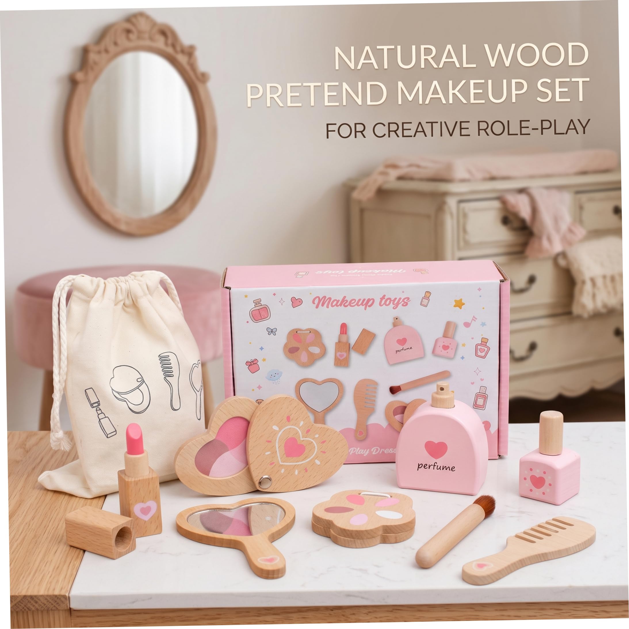 Juego de Juguetes de Maquillaje de Madera, Maquillaje Realista para niños
