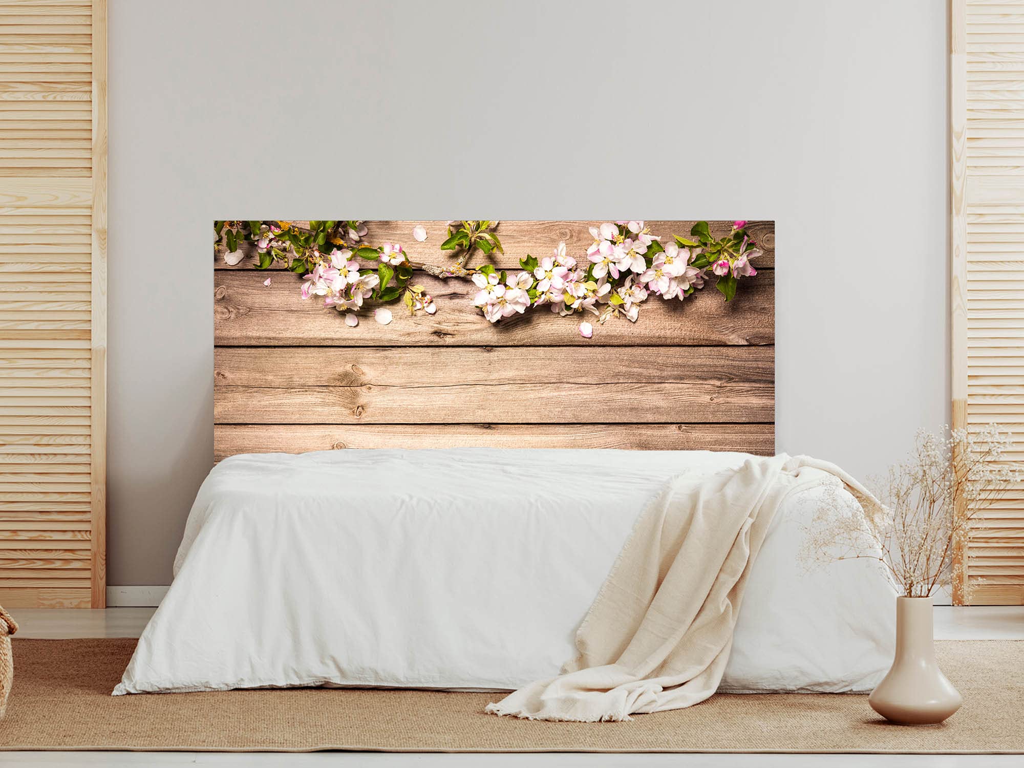 Oedim Cabecero Madera Clara con Flores, cabecero Decorativo para Camas, decoración para Habitaciones