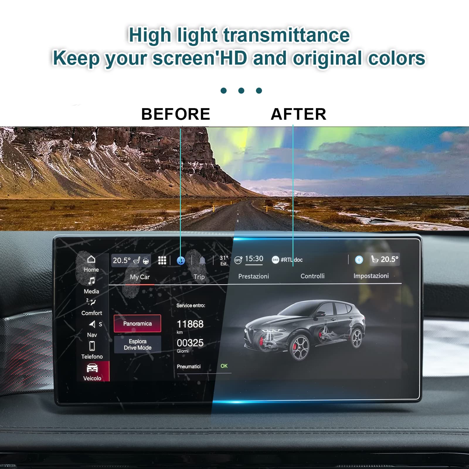 Película Gps Tonale YEE PIN 2 Unidades Compatibles Con Alfa Romeo Tonale 2022 2023 10,25 Pulgadas Protector De Pantalla GPS Nano Película Transparente Alfa Romeo Tonale Resistente A Los Arañazos Película PET