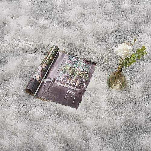 Miniatura 6 de AMTOVO Alfombras de área para sala de estar, 5 x 7 pies, teñido anudado, gris claro, alfombra grande y esponjosa, alfombra para dormitorio, alfombra