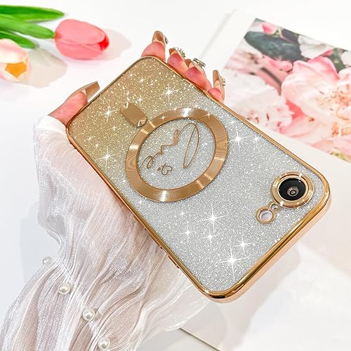 Vista 500 de Fiyart - Funda transparente magnética con purpurina para iPhone 12 para mujeres, con grabado "Love" metálico, protección para cámara y antigolpes