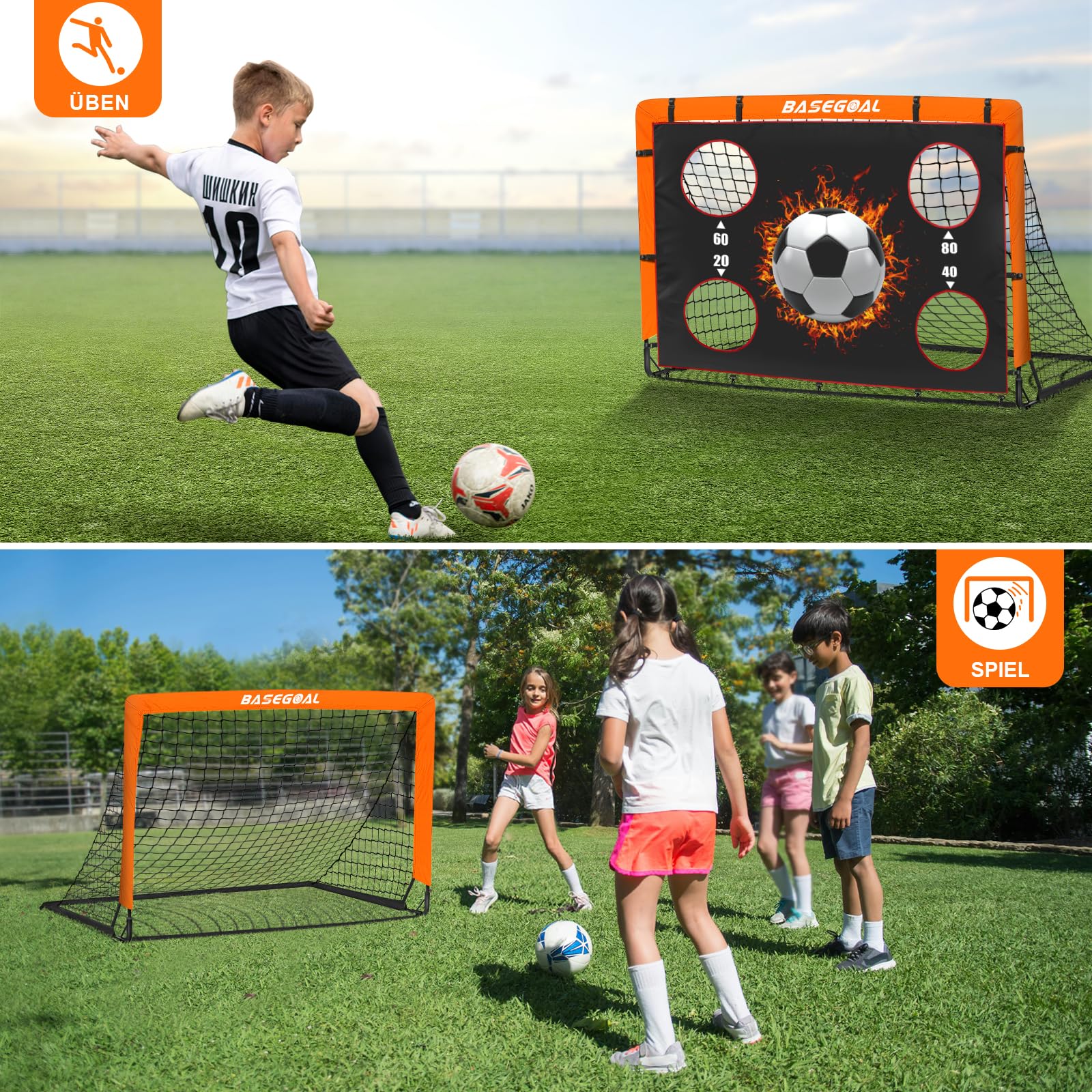 Klappbares Fußballtor Garten 150x120cm - Fussballtore für Garten mit Zielscheibe, Fussball Tor Outdoor mit Tragetasche & Erdankern - Ideal für Garten, Strand & Vereinstraining