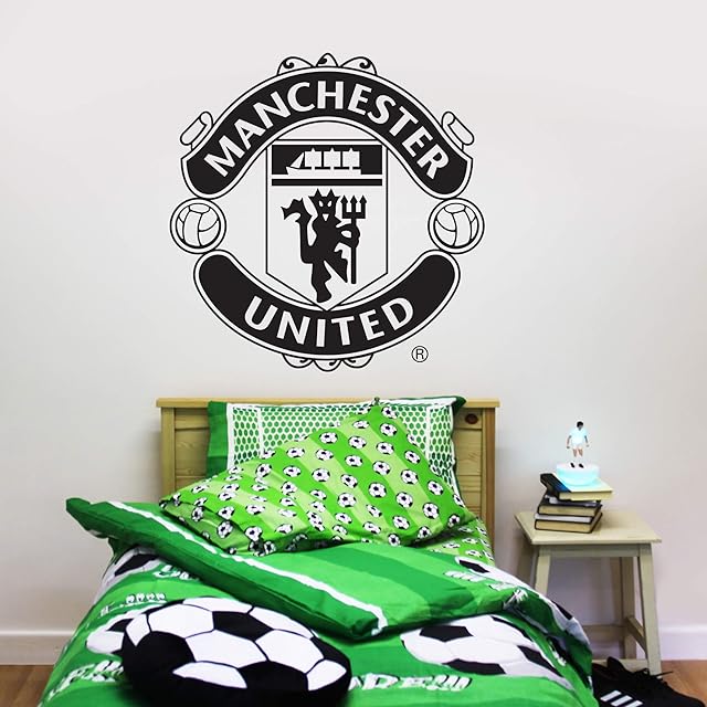 Beautiful Game Manchester United Football Club Official (ONE COLOUR) Crest Sticker + Man Utd Logo Decal Set Vinyl Poster Print Mural Art (Black, 60cm)