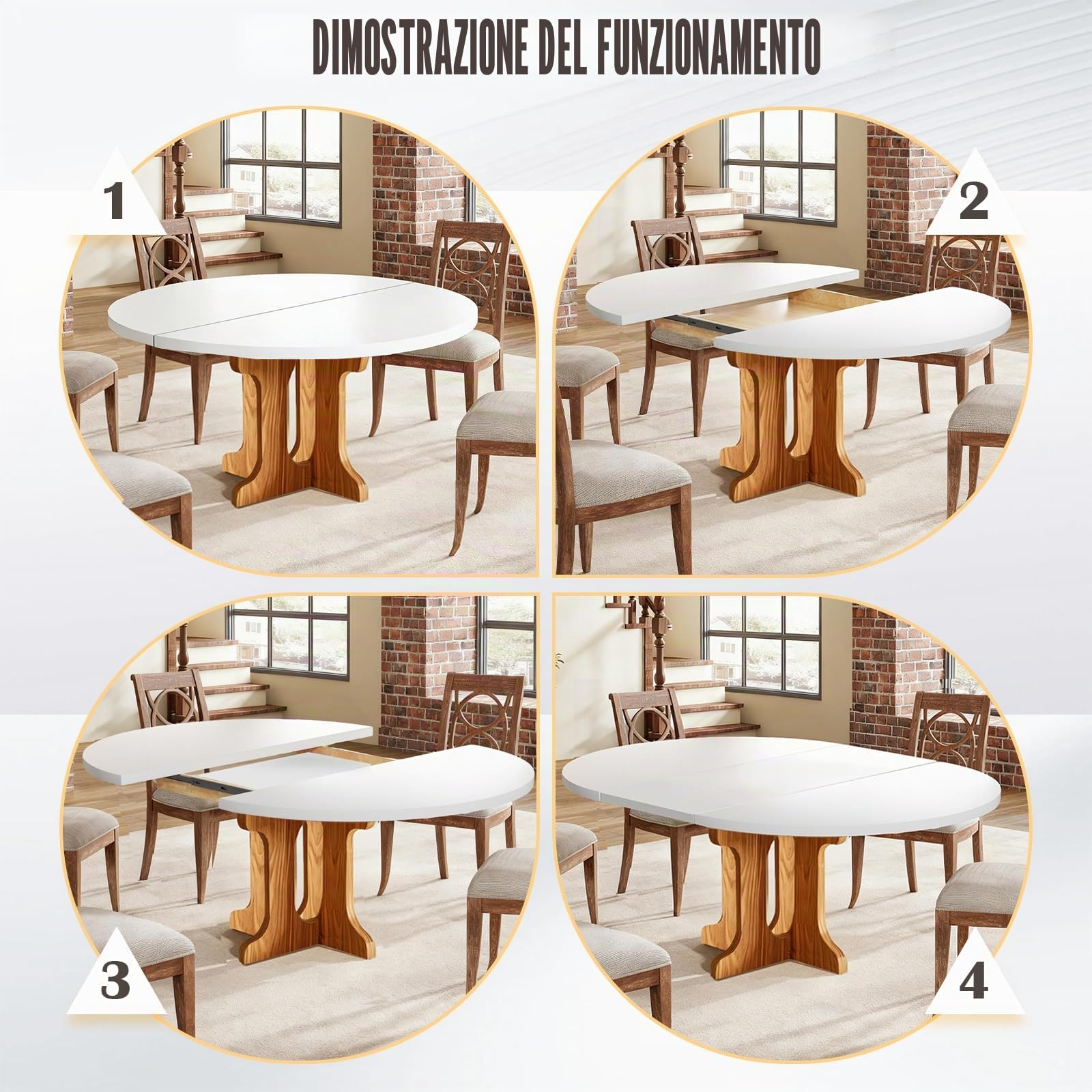 TWSOUL Tavolo da pranzo, tavolo da cucina estraibile, a 3 livelli, tavolo da pranzo rotondo, per 2-8 persone, per soggiorno, sala da pranzo, cucina, 90-120 x 90 x 75 cm