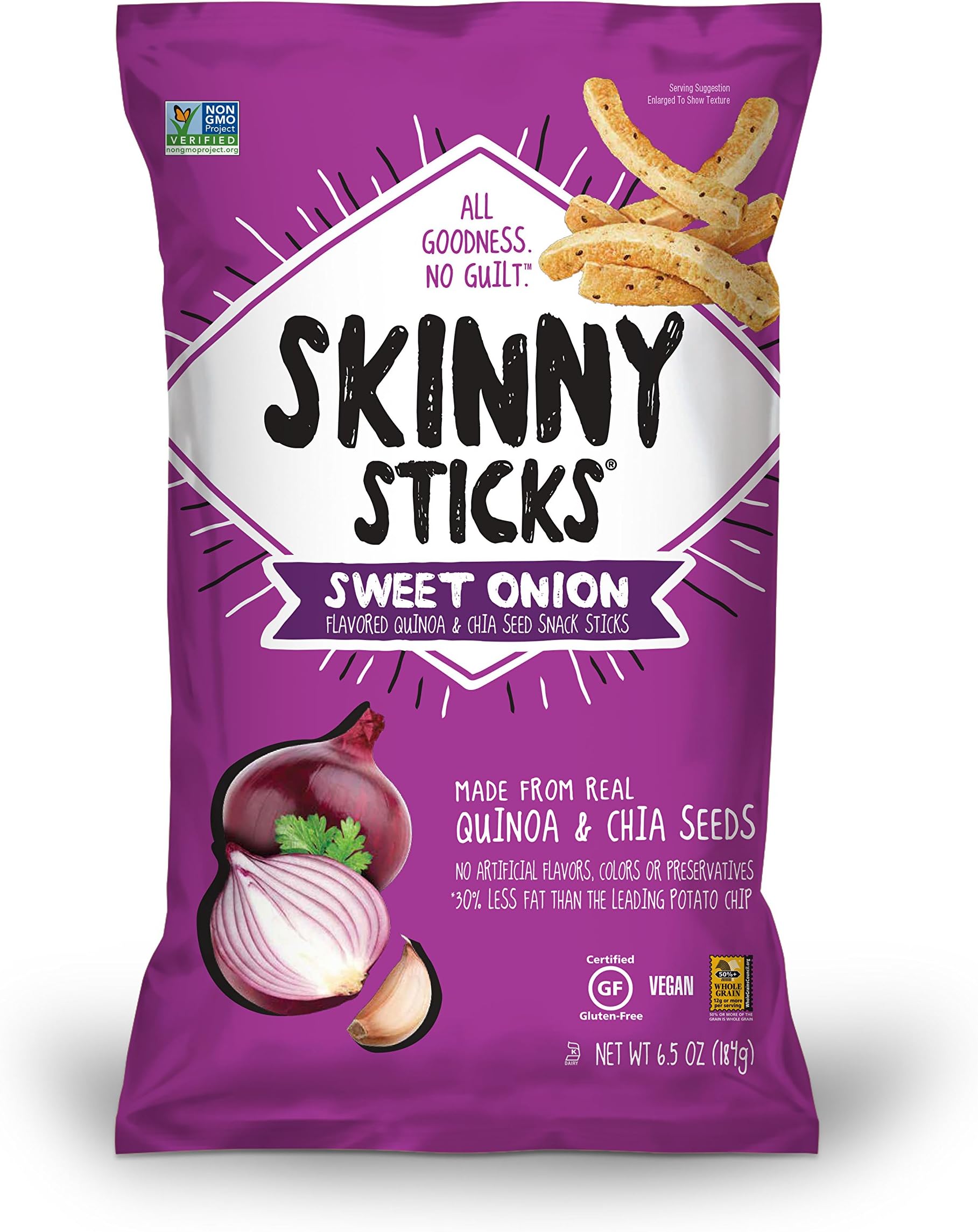 Skinny Sticks Quinoa & Chia Seed Snack, Sweet Onion, 6.5 Ounce (Pack of 6)