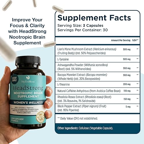 Miniatura 6 de Suplemento cerebral nootrópico para mujeres, suplemento nootrópico para concentración, memoria y claridad, suplementos cerebrales para