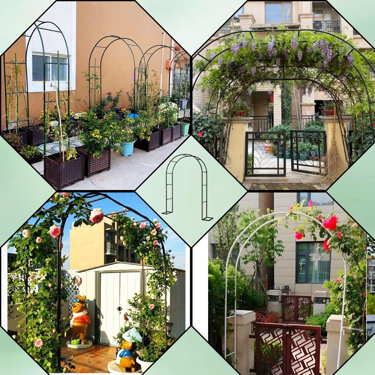 Arche de mariage en métal noir avec base antirouille - Pergola treillis pour plantes grimpantes et intérieur/extérieur - Pour décoration de fête de mariée - 40 cm de profondeur - Marron - 230 x 200 cm