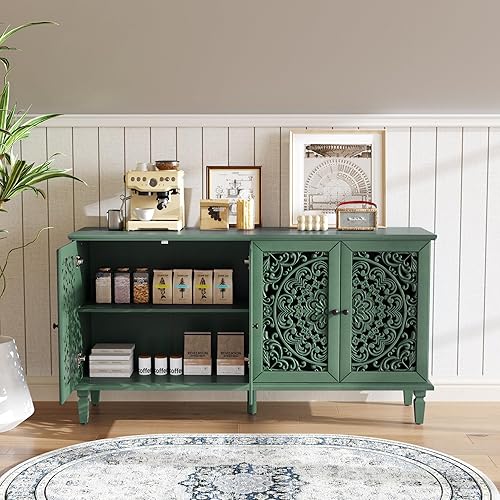 Miniatura 12 de Aparador moderno y elegante con patas y asas de metal dorado y estante ajustable, mesa consola clásica de 60 pulgadas, mesa de sofá, mesa de entrada