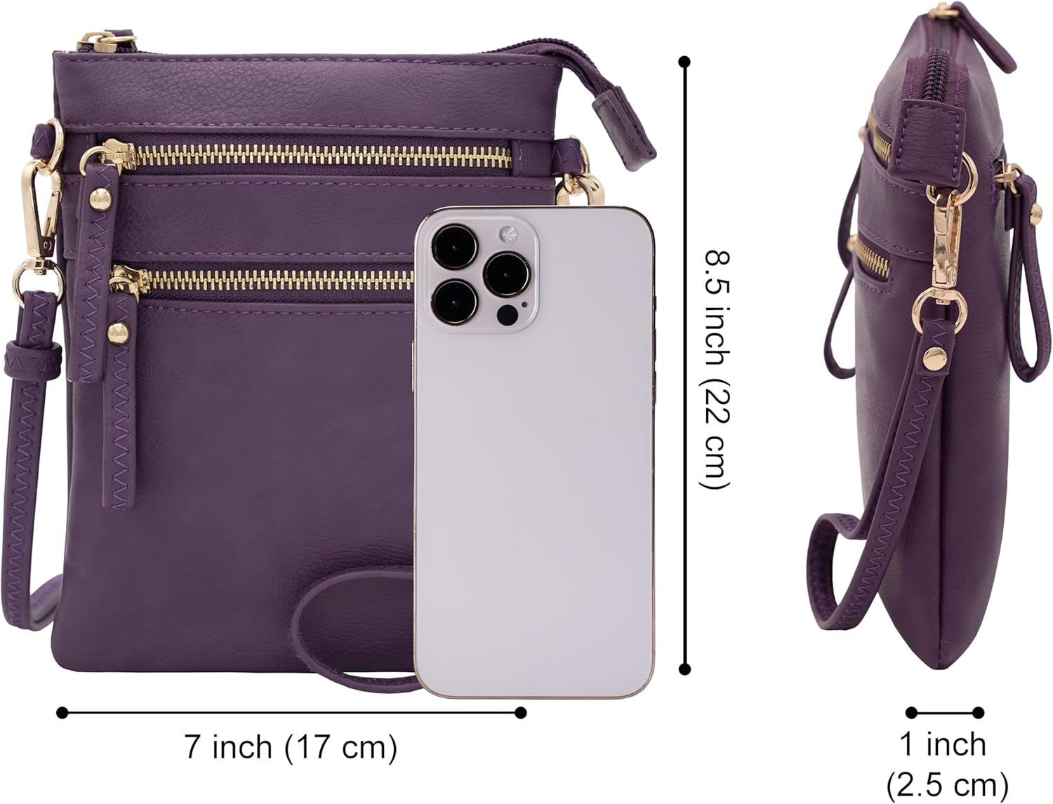 Solene Small Crossbody Bag for Women, Multi Zip Pockets with Detachable Wristlet, Lightweight Travel Purse, Cell Phone Pouch - Image 6