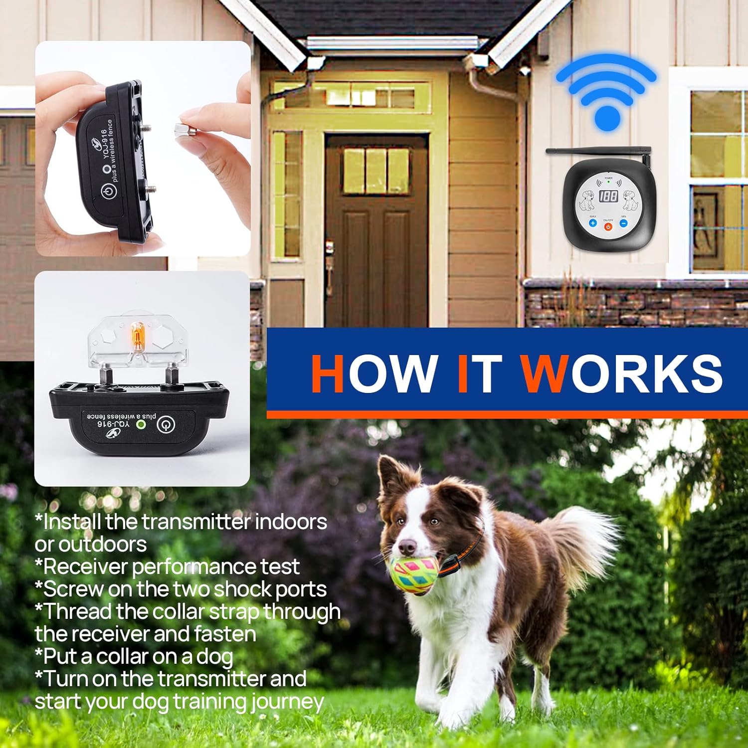 YHPOYLP Wireless Dog Fence System for 2 Dogs,Play and Stay Electric Dog Training System,Waterproof,Rechargeable and Effective,Suitable for Multi-Dog Families : Pet Supplies