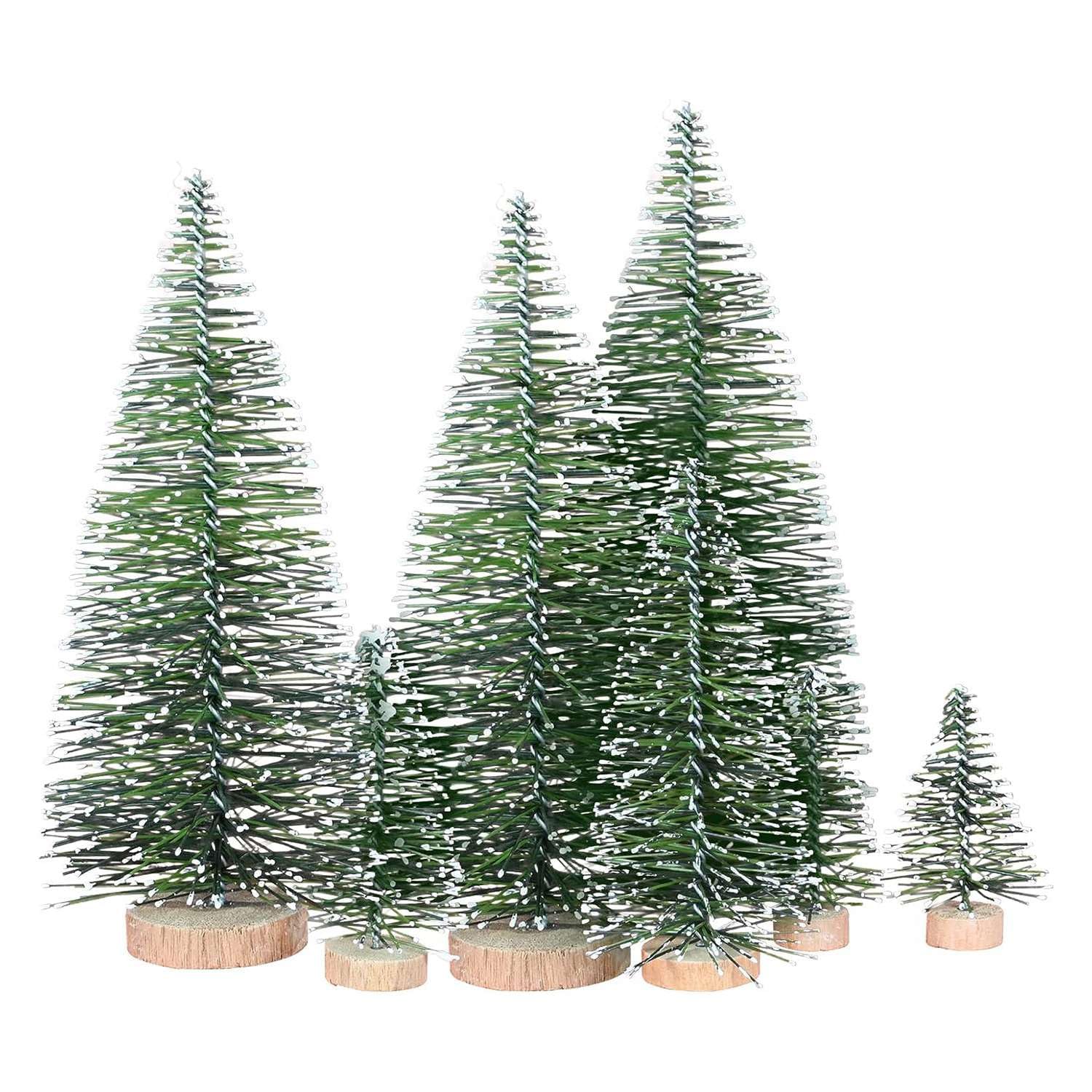 25 Piece Miniature Artificial Christmas Trees 5 Sizes Green Sisal Silk+Wood for Decoration DIY Decoration Crafts