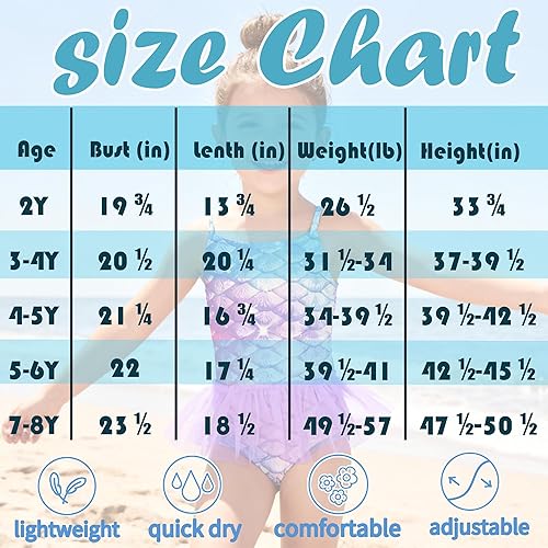 Miniatura 5 de swimsobo Traje de baño tutú de una pieza para niñas, traje de baño colorido de sirena con tirantes cruzados para niños de 2 a 8 años