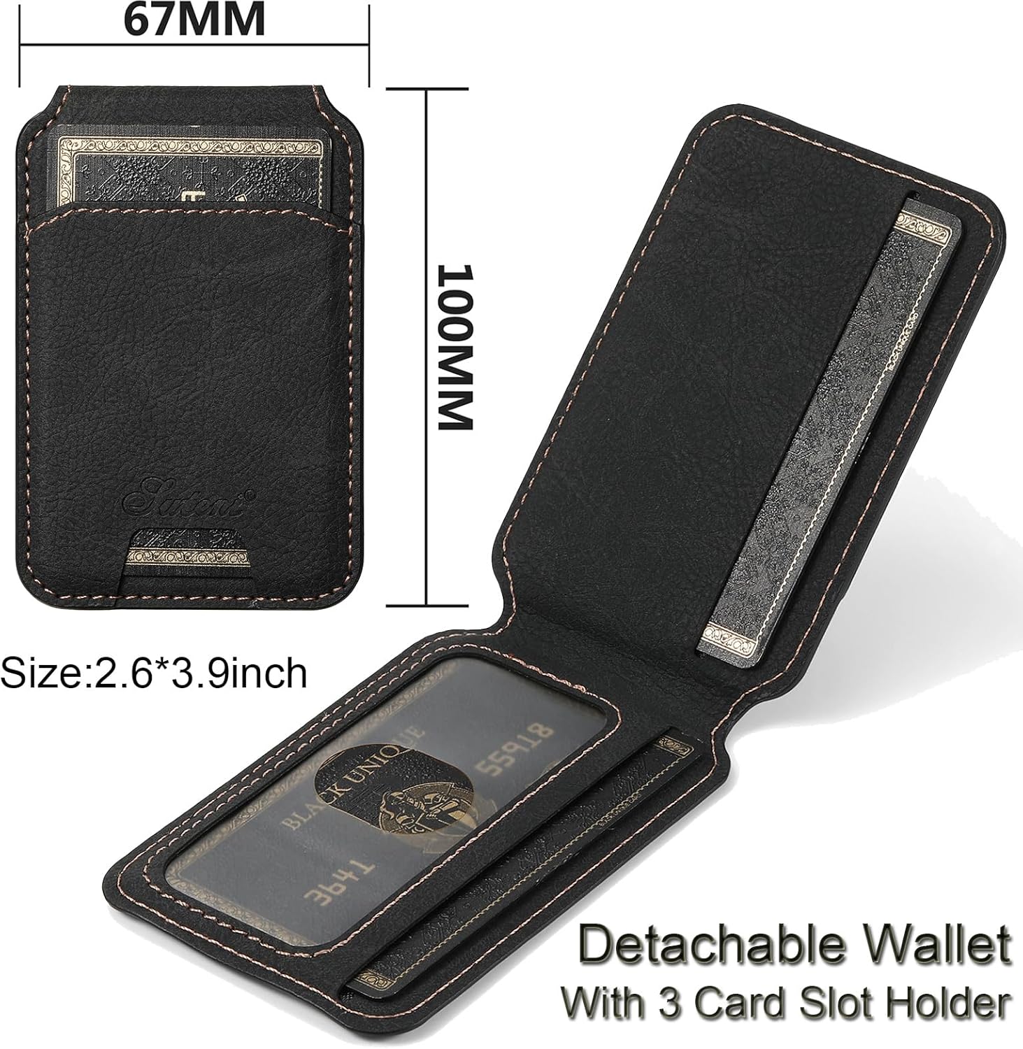 SZHAIYU 2 in 1 Detachable Magnetic Wallet Compatible with iPhone 14 Pro Max Case with Card Holder Faux Leather Men Women 6.7'' Kickstand Compatible with MagSafe (Black, IP 14 Pro Max)