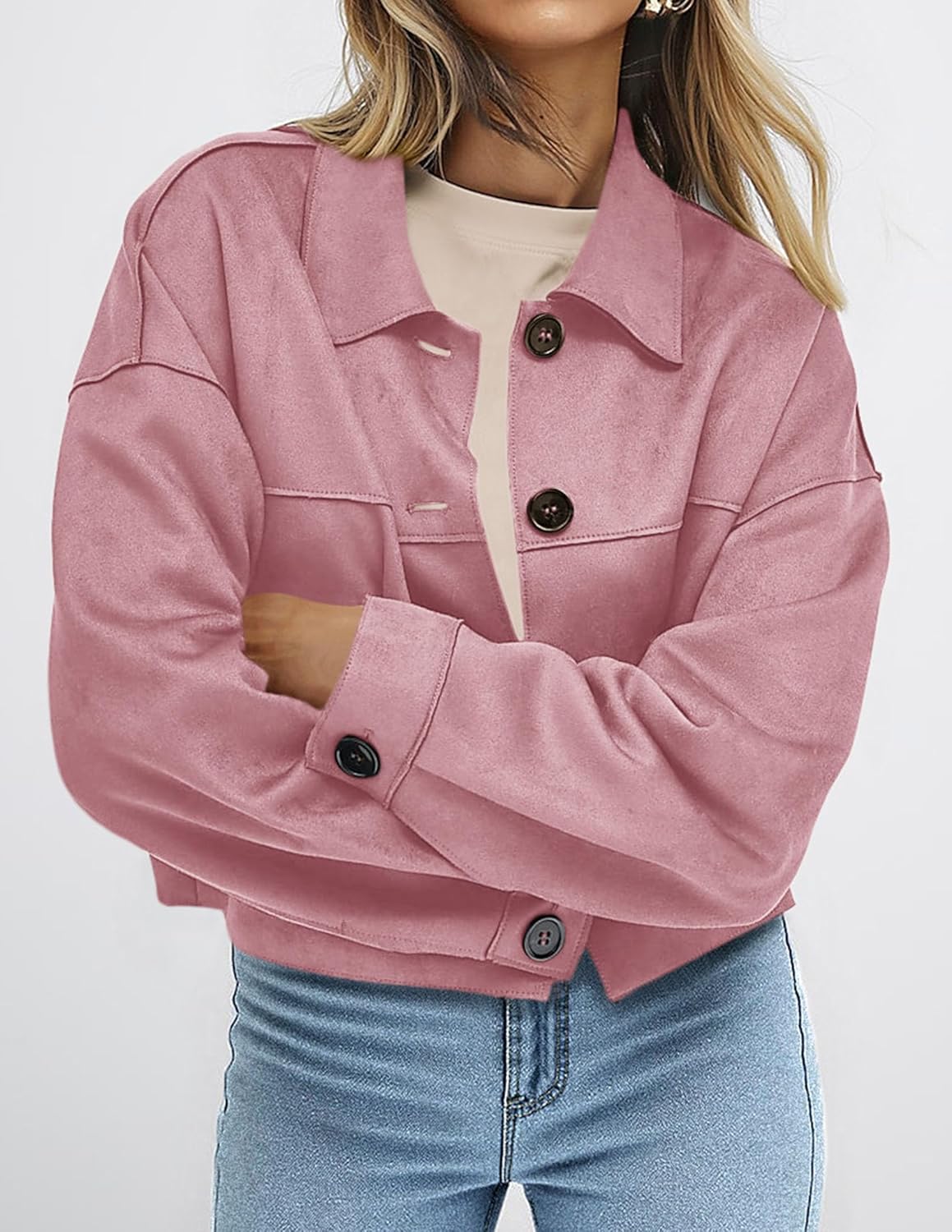 PRETTYGARDEN Women's Faux Suede Cropped Jacket Casual Lightweight Fall Fashion 2026 Winter Coats Outerwear Trendy Clothes - Image 3