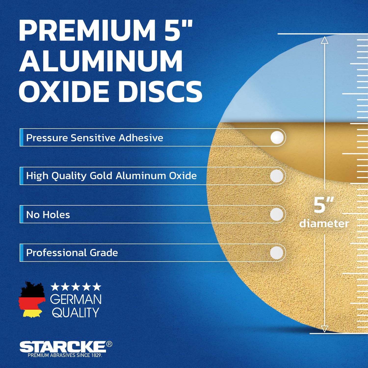 5 inch Sanding Discs 240 Grit Sandpaper Discs PSA Adhesive Sandpaper Roll No Hole - Disc Gold Round Sanding Paper, Durable Sand Paper for Wood, Auto Body, Metal, Marine Paint for Smooth Surfaces