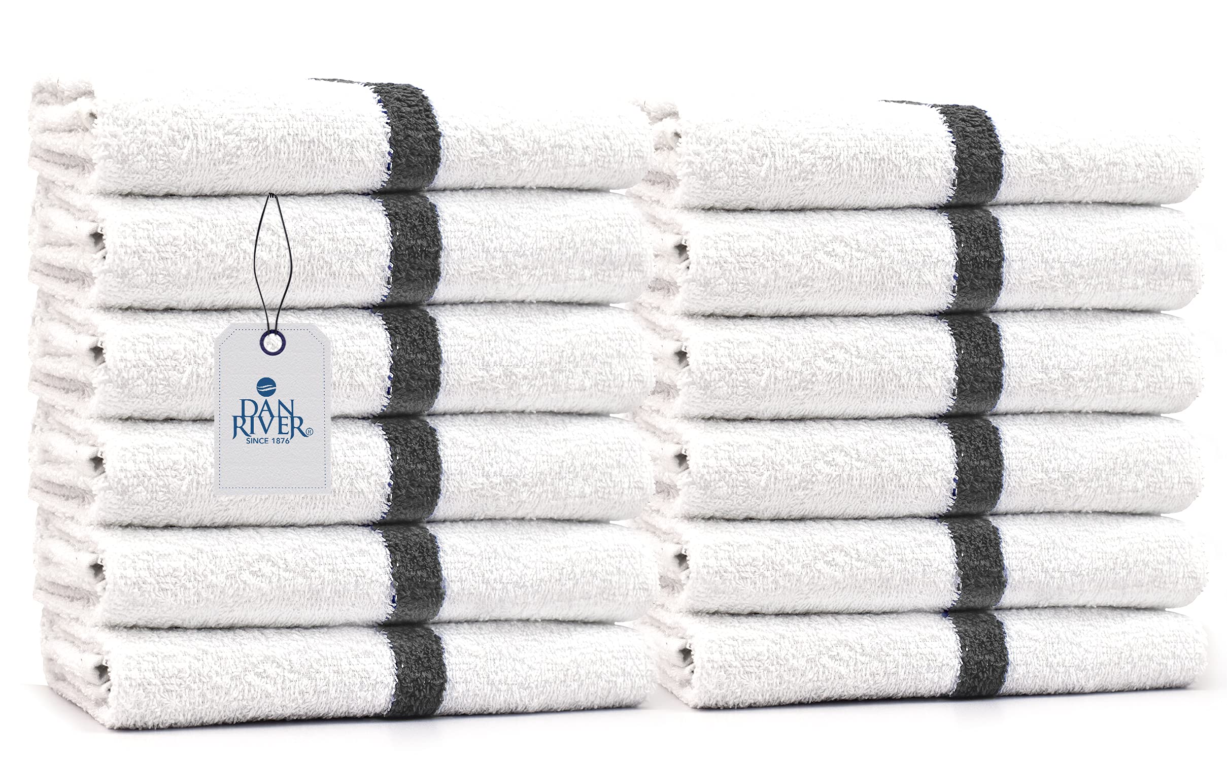 DAN RIVER 100% Cotton Bath Towel Set Pack of 12| Soft Large Bath Towel| Highly Absorbent| Ideal for Pool Home Gym Spa Hotel| Gray Stripe Towel| Center Grey Towel Set| Bath Towel Set 22x44 in| 400 GSM