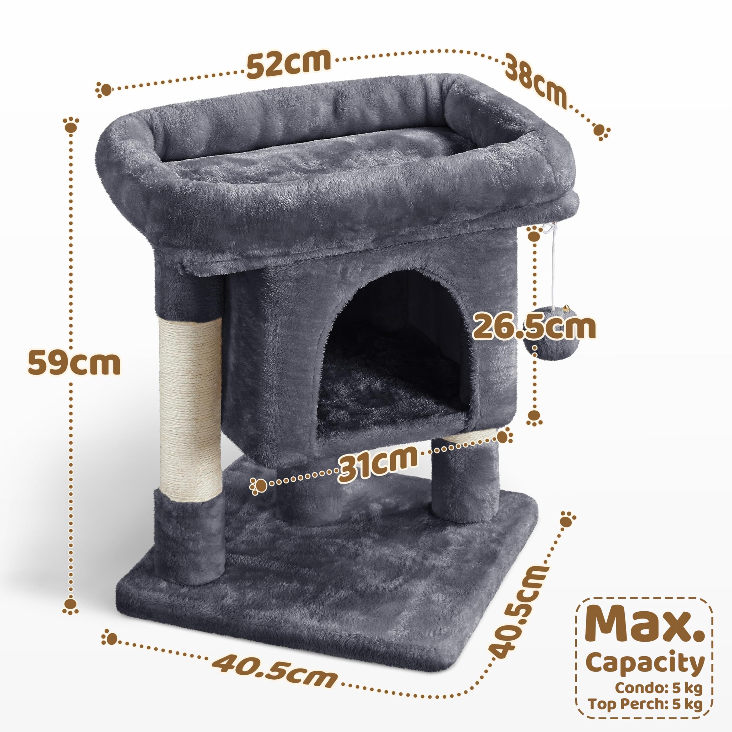 Yaheetech Kratzbaum 60 cm Kleiner Katzenkratzbaum, mit Katzenhöhle Plüsch Sisal, Katzenbaum Katzenmöbel Spielbaum für kleine Katzen, Dunkelgrau