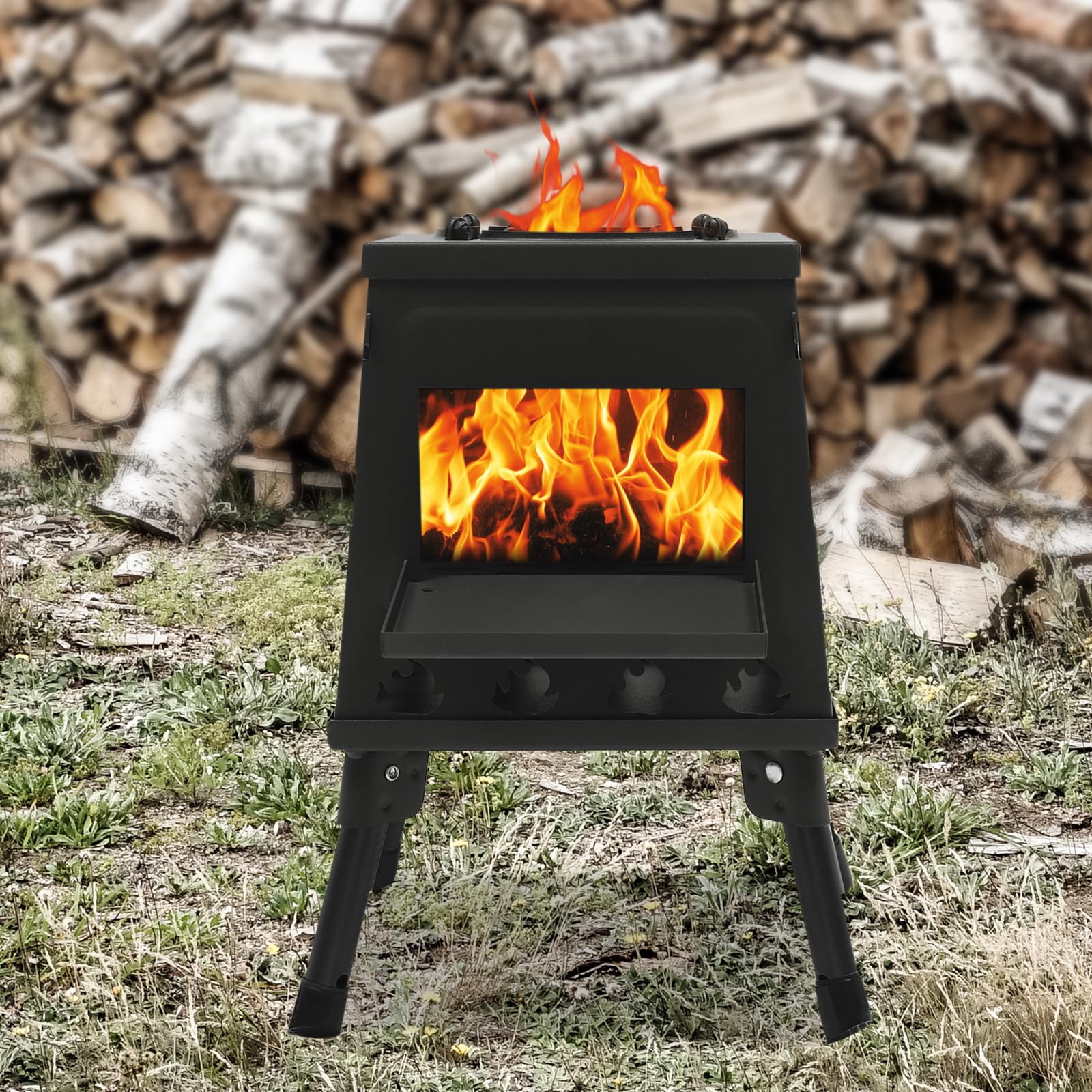 Hornillo para tienda de campaña, estufa de madera plegable para exteriores, estufa de leña portátil para camping, cocina de tienda de campaña, mini para cocinar, horno de camping al aire libre