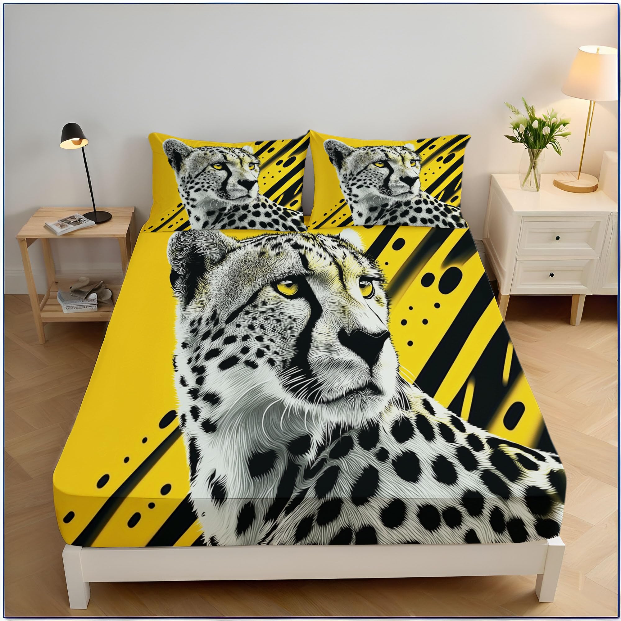 Drap housse 120x190 motif animaux parure lit microfibre bonnet 30