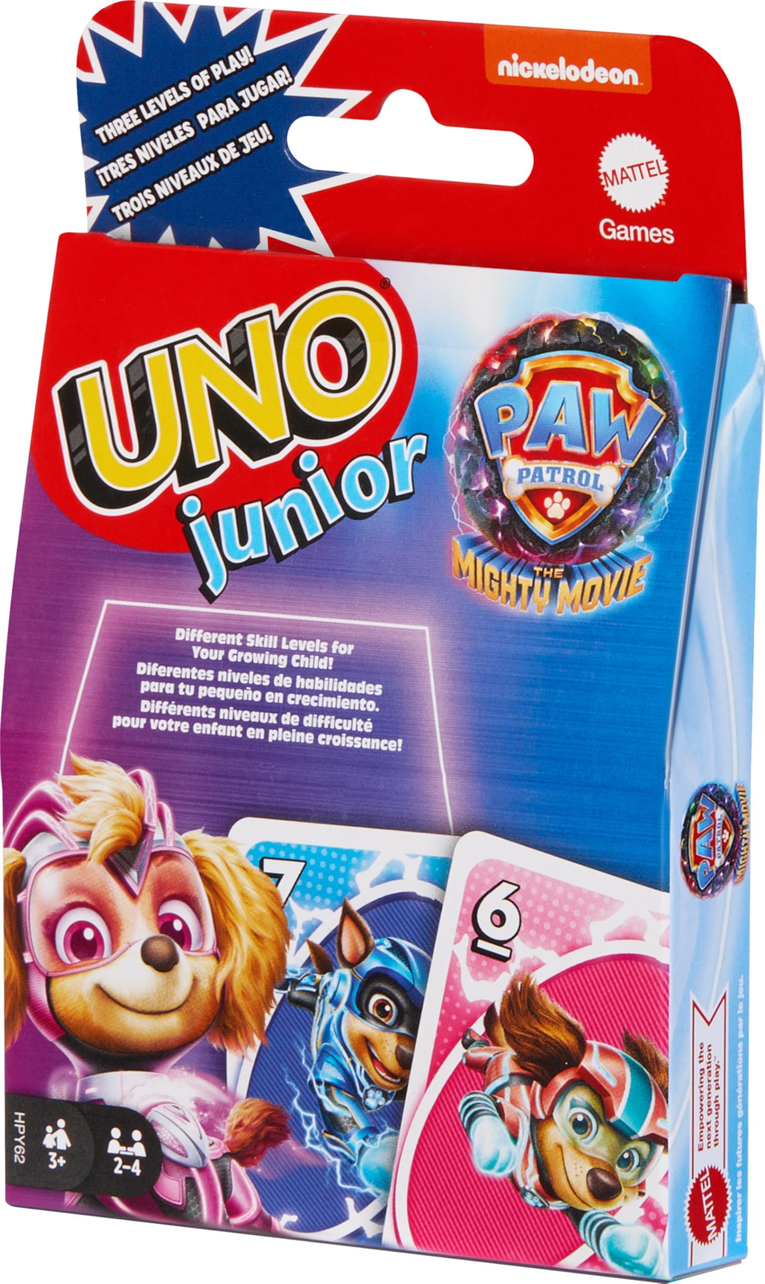 UNO Junior Paw Patrol: The Mighty Movie Kids Card Game for Family Night Featuring 3 Levels of Play