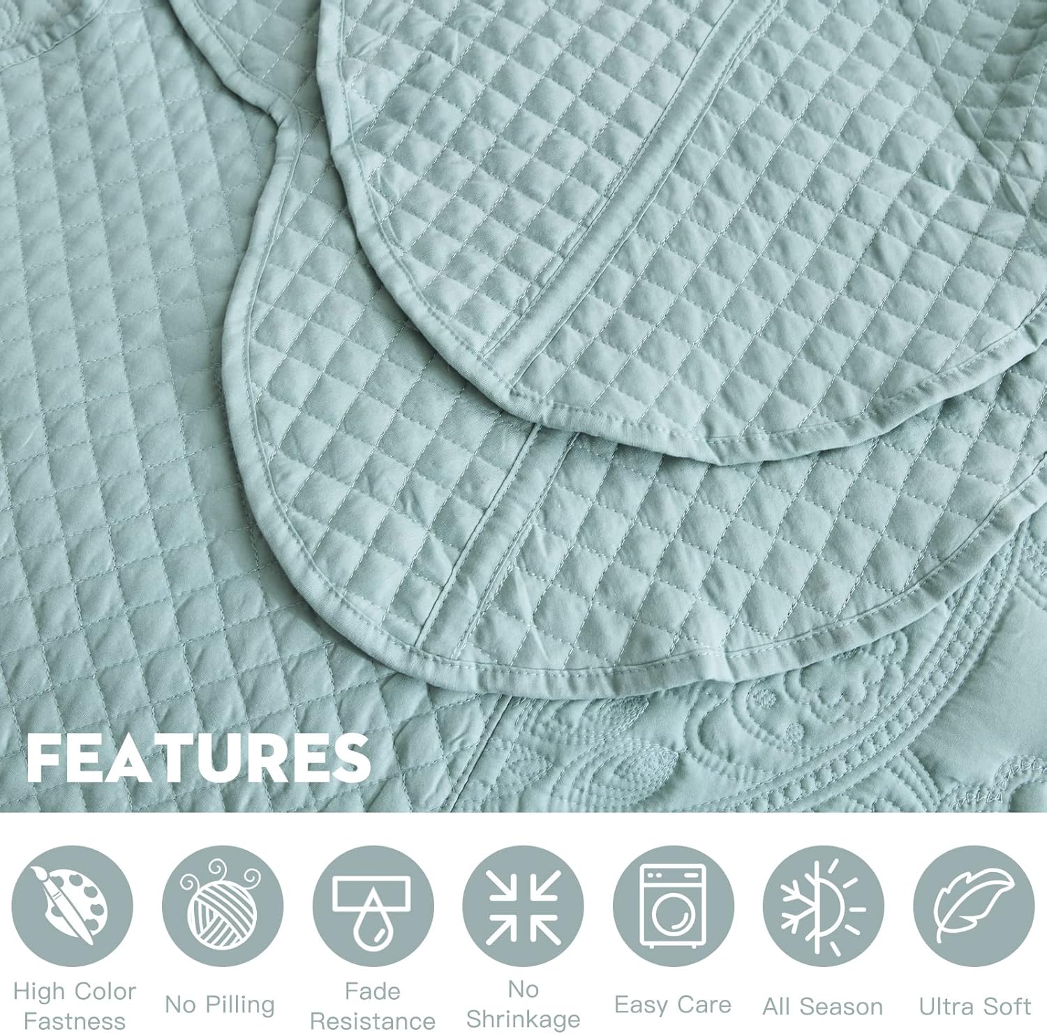 Oversized King Bedspread 128x120 Extra Wide, Paisley Pattern Design, Lightweight Bedding Cover, Reversible, 5 Piece, 100% Microfiber, Seaglass - Image 4