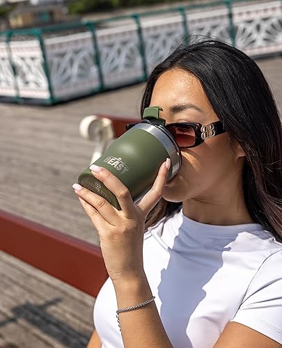 Miniatura 3 de Beast - Vaso de acero inoxidable con aislamiento al vacío para café, taza de hielo, termo de viaje de doble pared (verde militar)