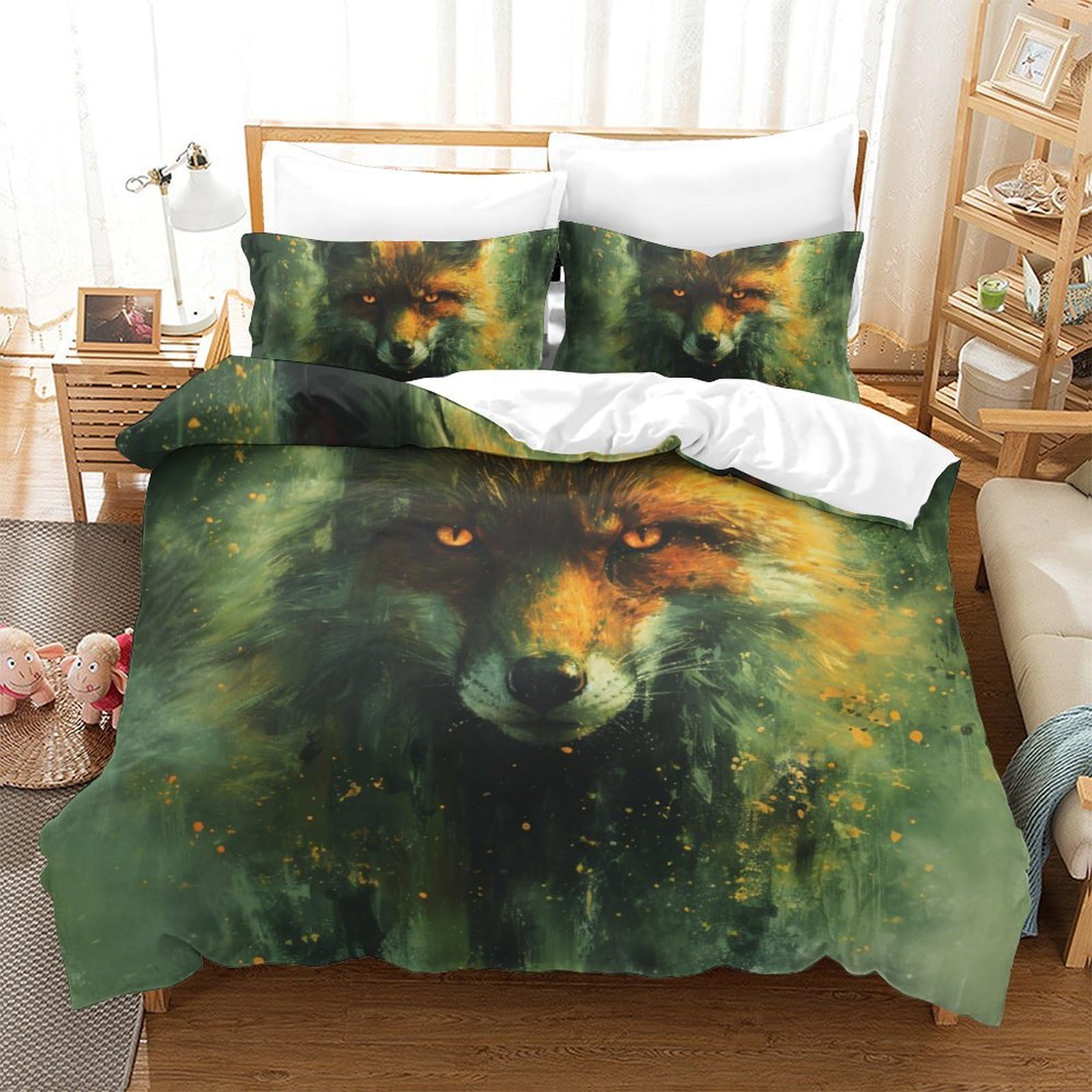 Housse de couette Renard de la Jungle anti-transpiration en microfibre douce King 220x240
