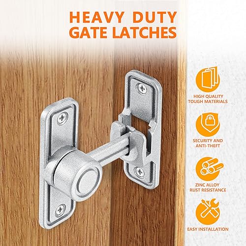 Miniatura 4 de Lpraer Cerradura de puerta de granero, plateado, 90180 grados de aleación de zinc resistente, cierre de puerta de seguridad para puerta de