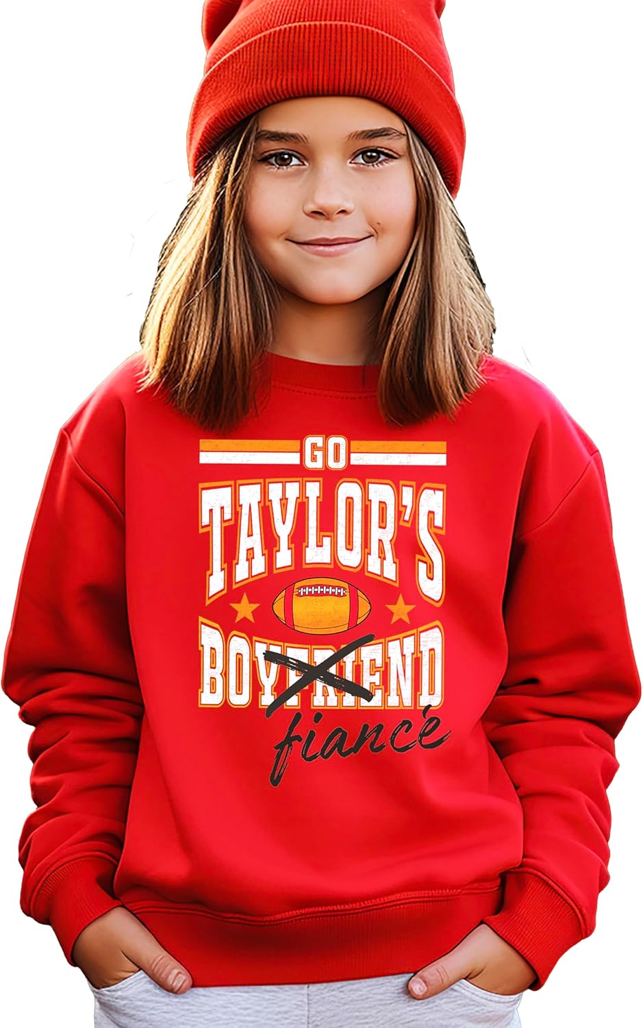 Olive Loves Apple Go Taylor's Fiance Crossed Out Boyfriend Sweatshirt for Women, Teens & Kids Football Sweater