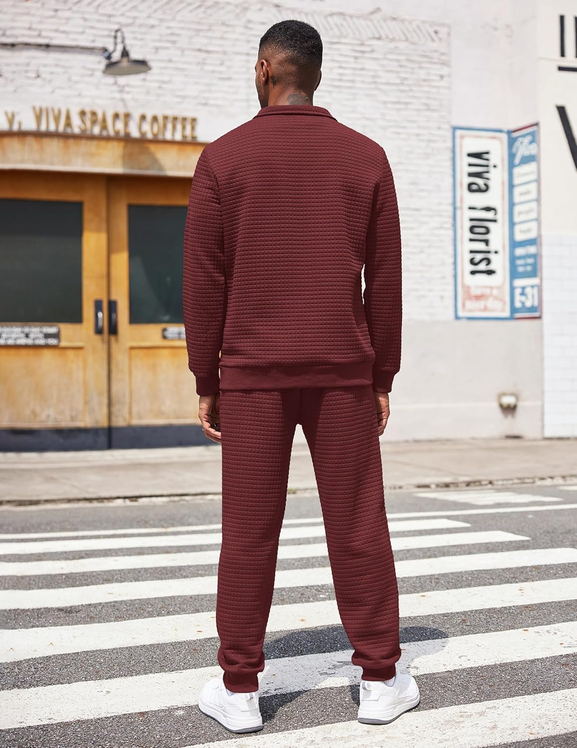 COOFANDY Men's Tracksuit 2 Piece Quarter Zip Sweatsuit Workout Plaid Jacquard Jogging Suit Set