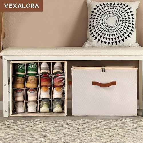Miniatura 29 de Organizador de Zapatos para Closet, Paquete de 2 Contenedores de Almacenamiento de Zapatos con Cubierta Transparente, Divisores Ajustables que Caben
